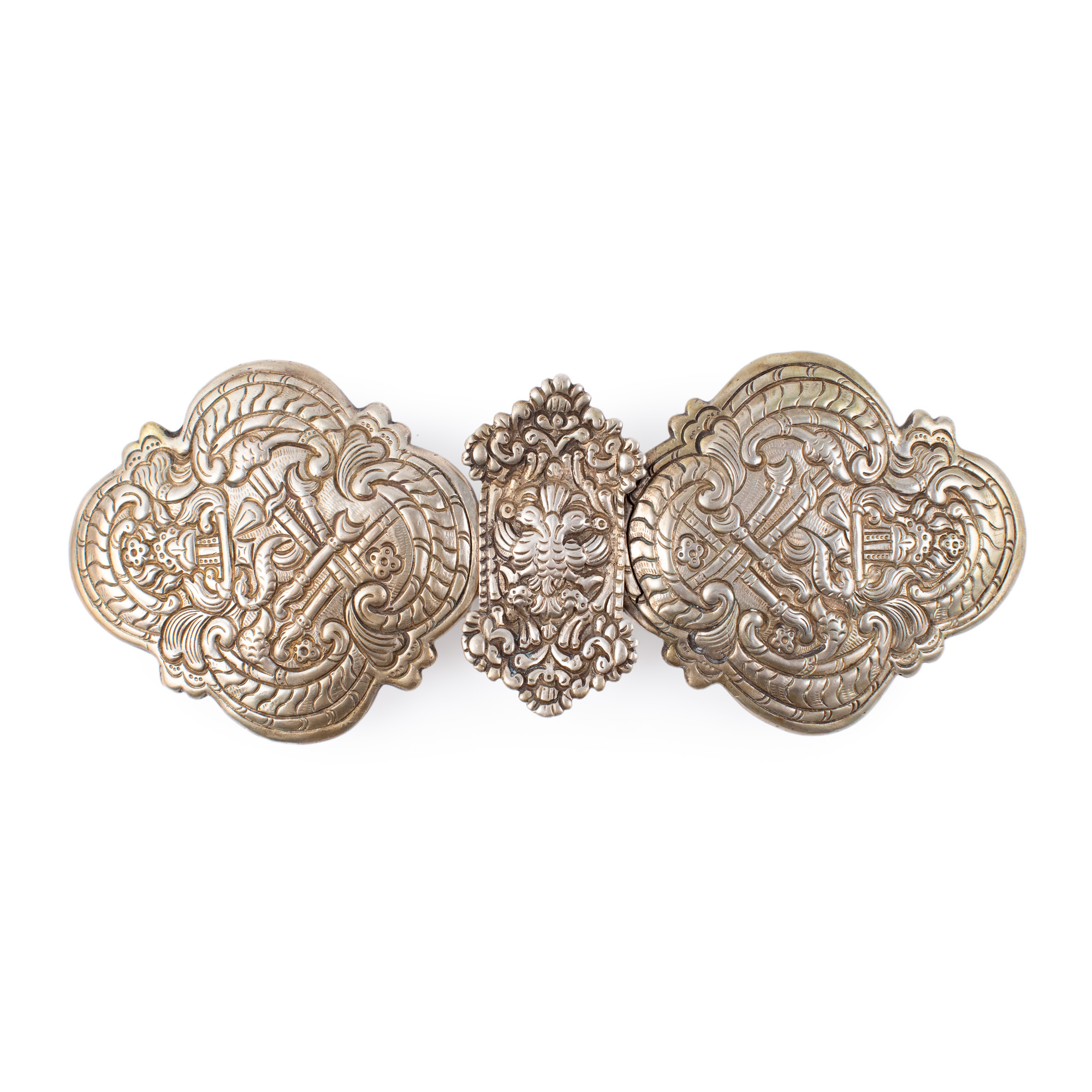 Silver panel, decorated with arms (symbol of victory), with the keyhole masking medallion decorated with the double-headed eagle (emblem of the Byzantine Empire), Balcanic workshop, mid-decades of the 19th century, rare, collectible piece