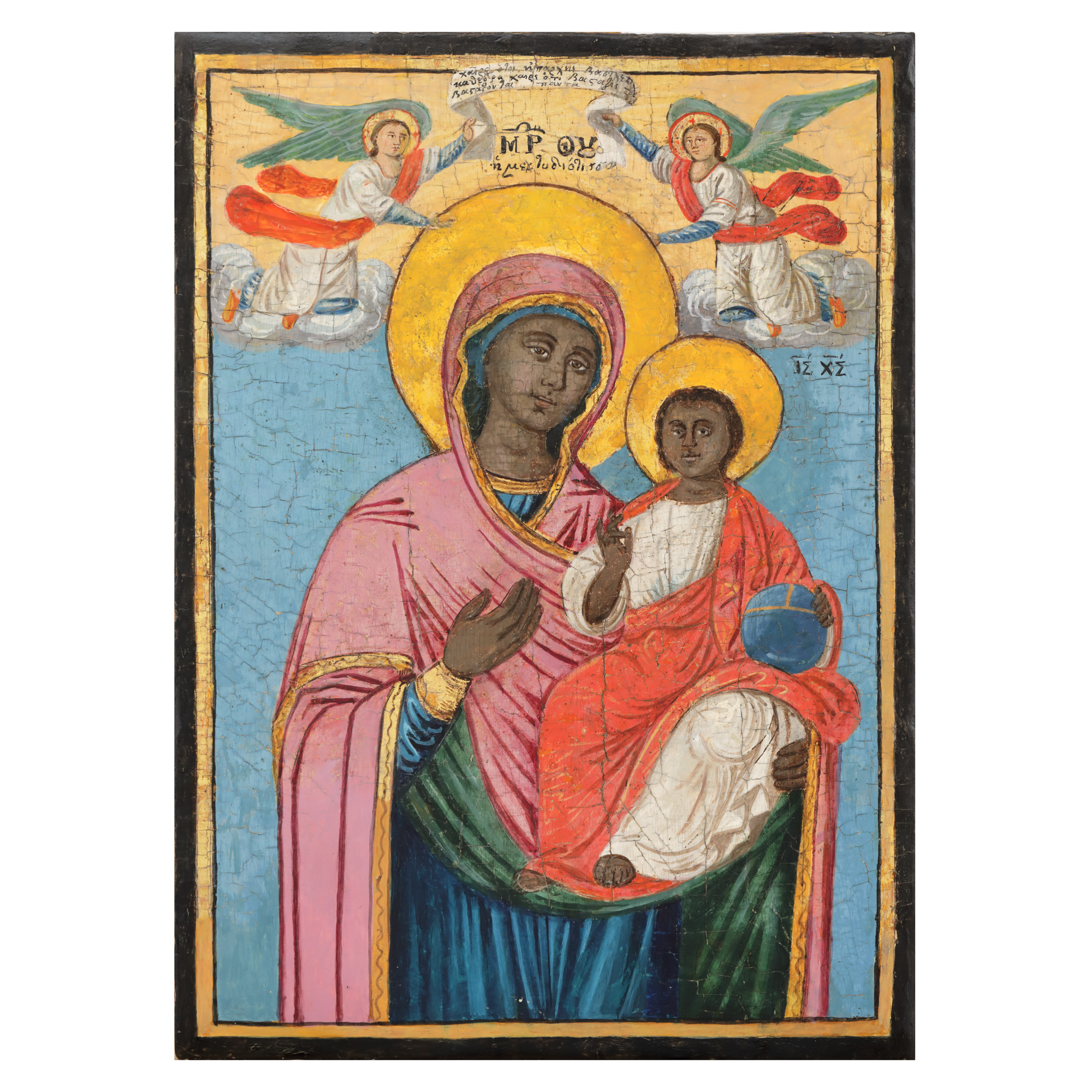 Icon on wood, "Mother of God with the Infant (Black Madonna)", south Danubian school of Greek influence, beginning of the 19th century.