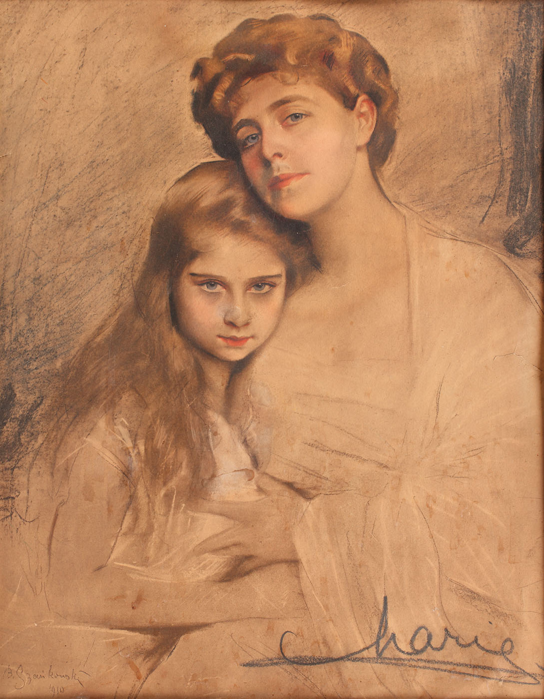 Queen Marie and Princess Marioara, chromolithograph with the holograph signature of Queen Marie