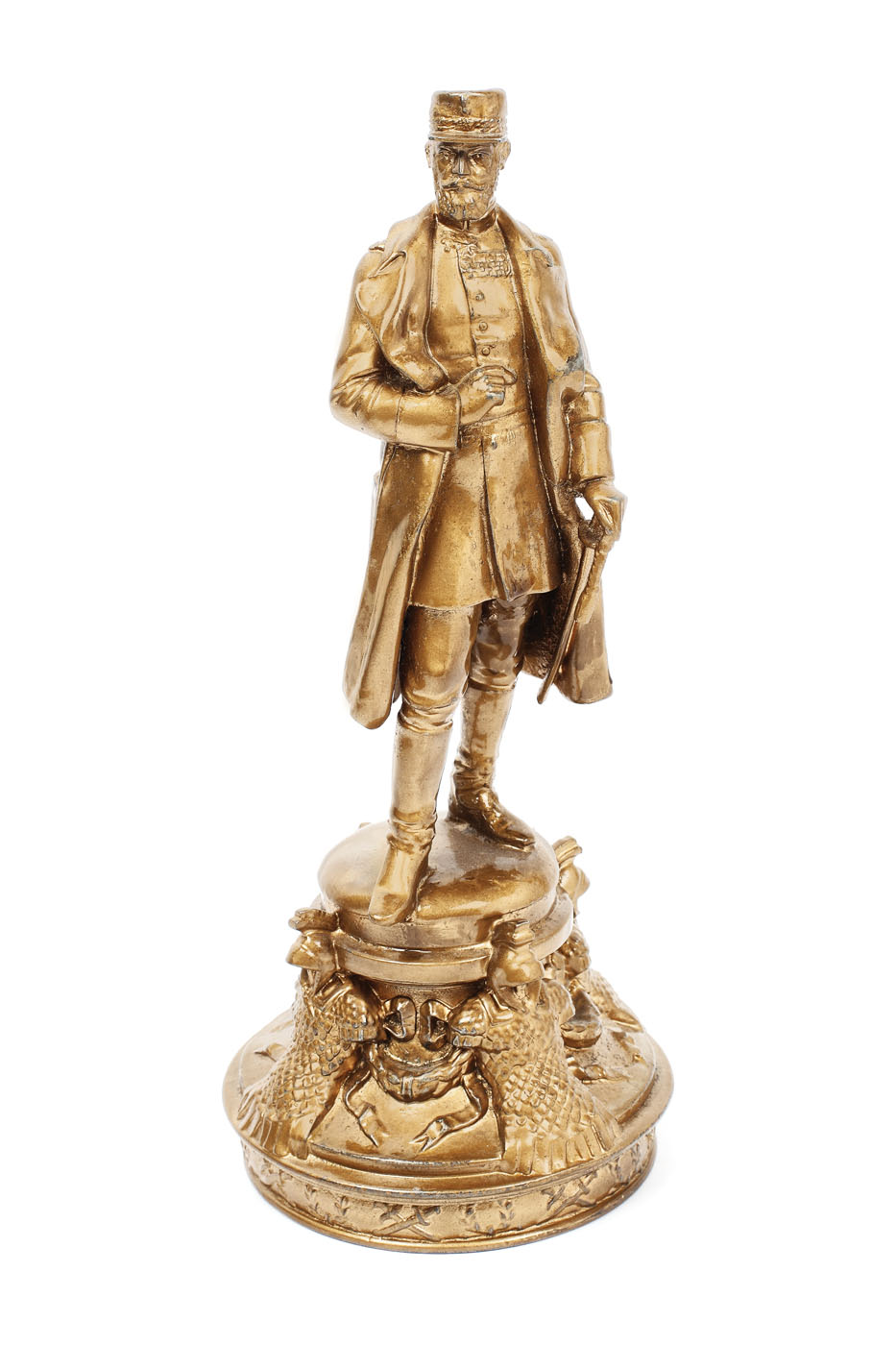King Carol I statuette, with Neo-Gothic parietal socle of carved walnut wood