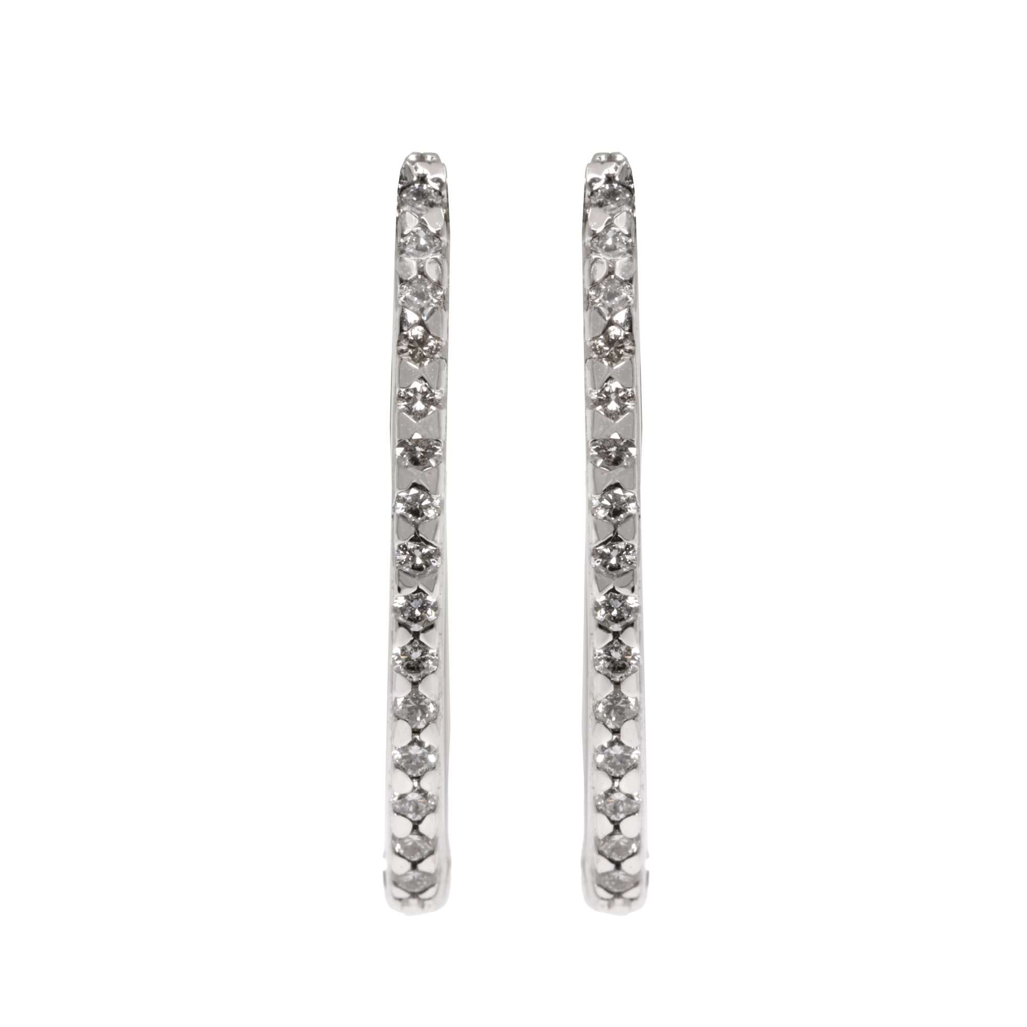 Pair of hoop earrings in white gold, decorated with diamonds
