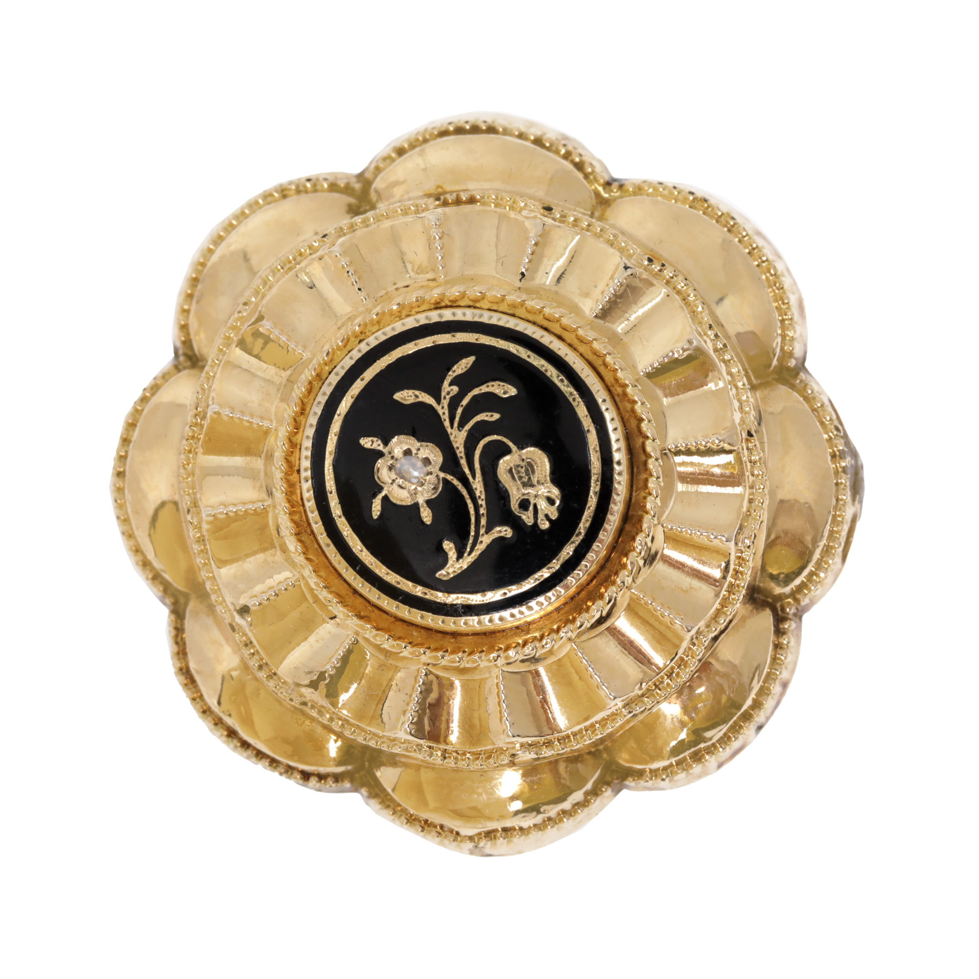 Gold and Silver Brooch, Biedermeier style, centrally decorated with pearl and enamel, cca. 1920