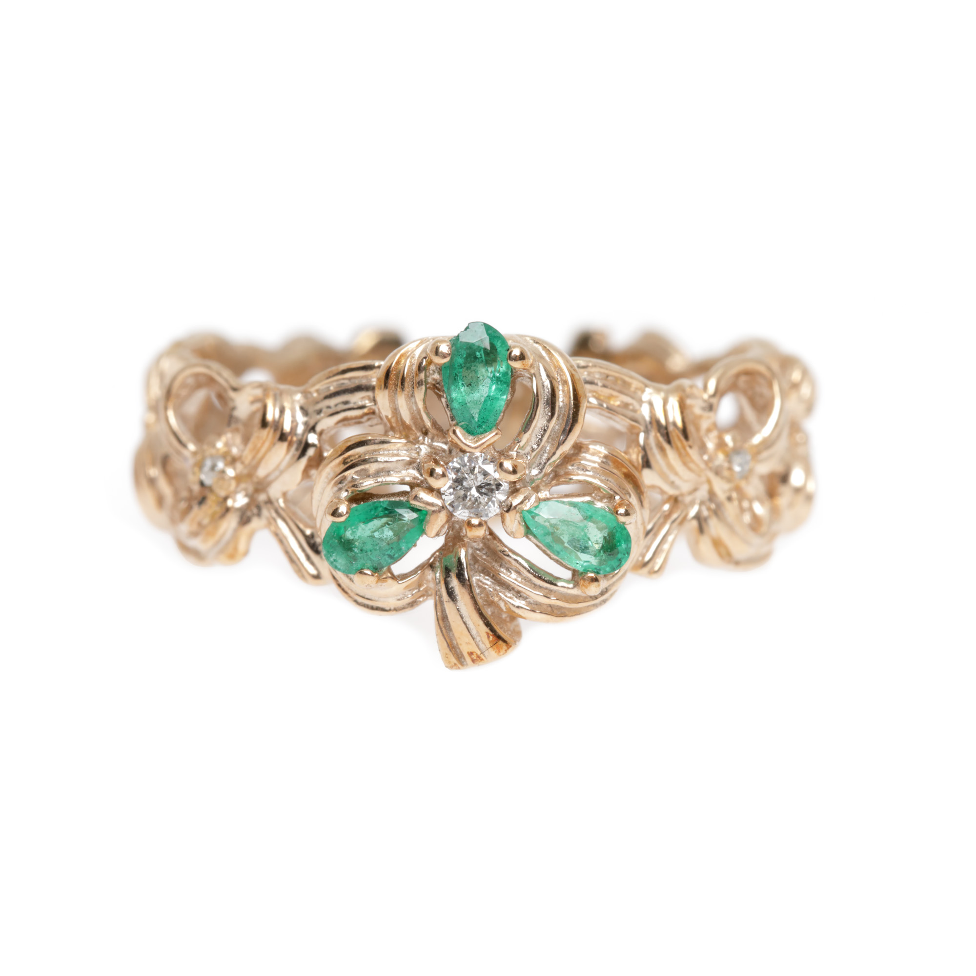 Franklin Mint gold-plated silver ring, decorated with diamonds and emeralds