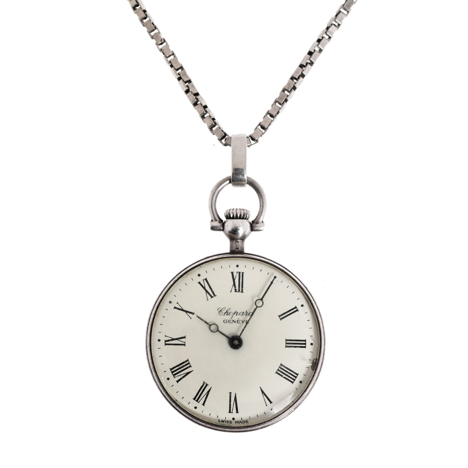 Ceas de buzunar Chopard, din argint, unisex, însoțit de lanț