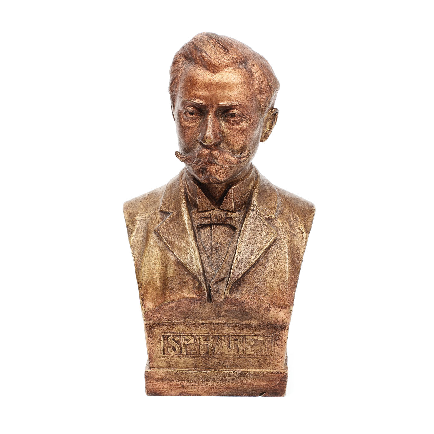 Bust Spiru Haret, sculptat de Frederick Storck, însoțit de suport parietal Neo-Baroc