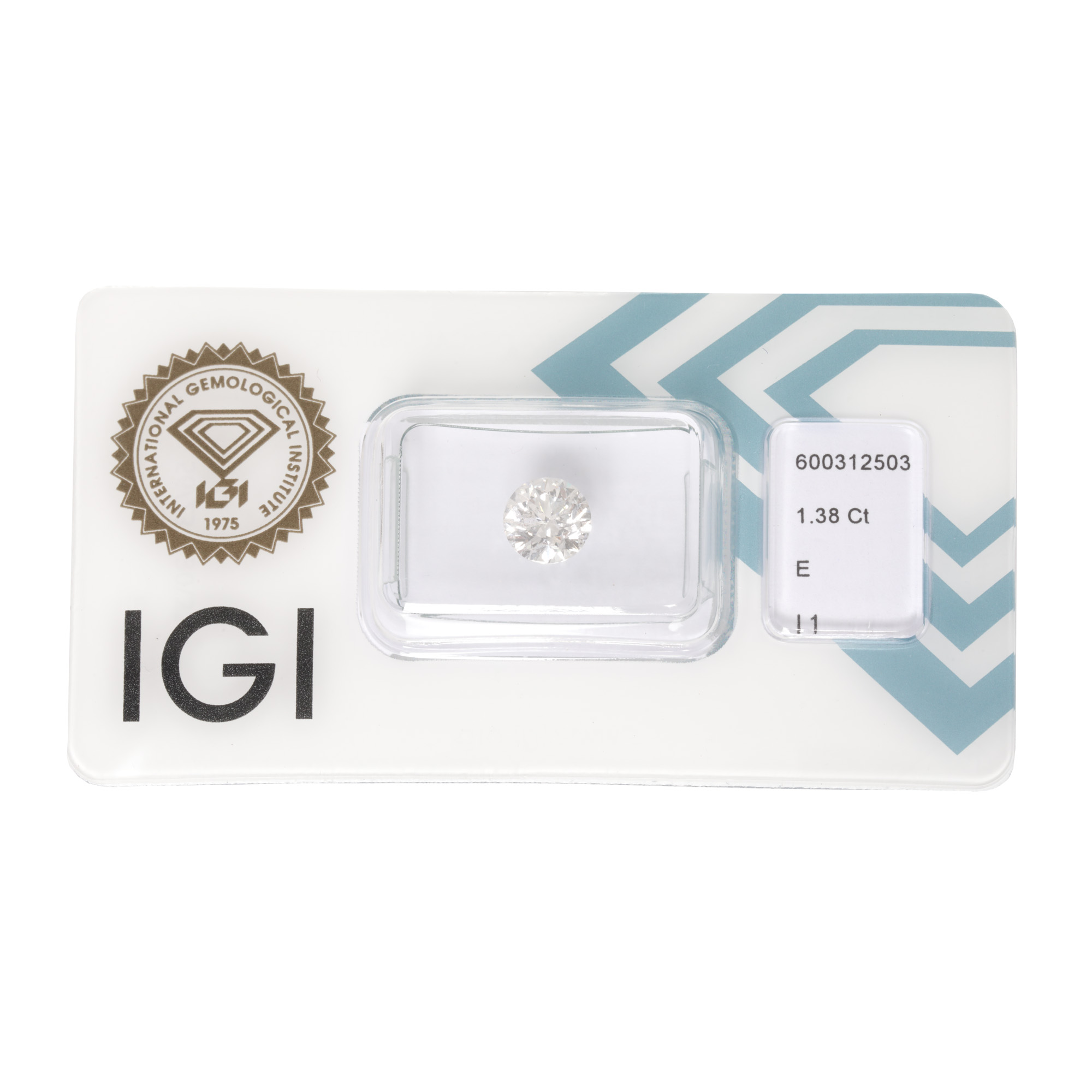 Round Brilliant E color Diamond, 1.38 ct., accompanied by IGI gemological certificate