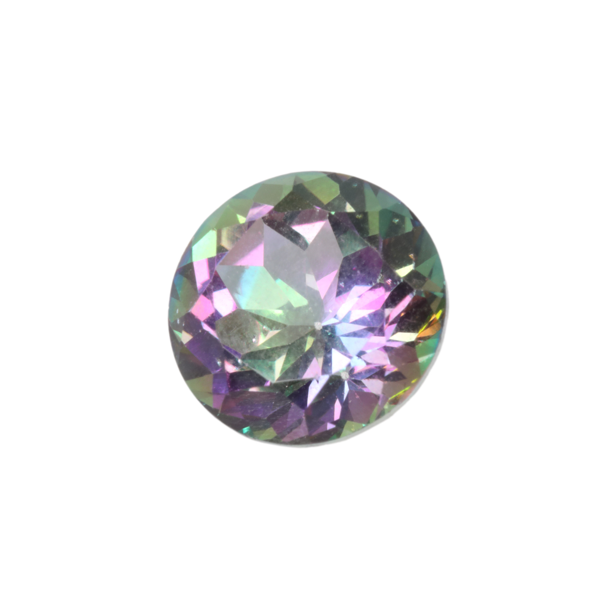 Round brilliant topaz of a bluish-green and rosy-purple color, 4.64 ct., accompanied by a GIA gemological certificate