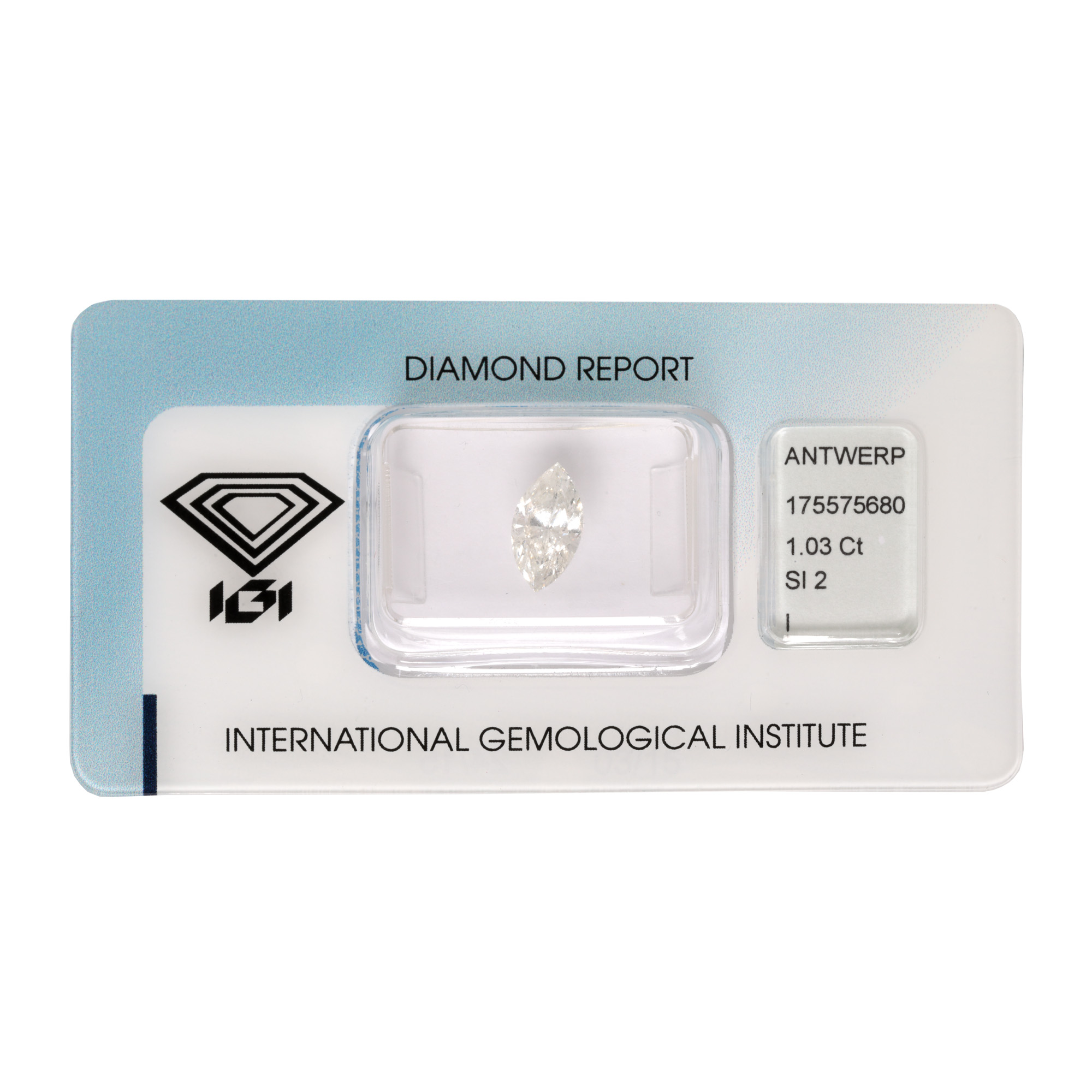 Diamant tăietură marchiză briliant de culoare I, 1.03 ct., însoțit de certificat gemologic IGI