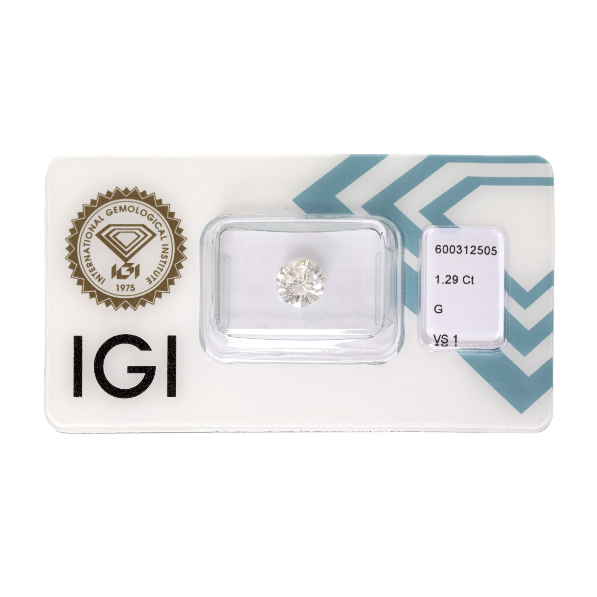Round Brilliant G color Diamond, 1.29 ct., accompanied by IGI gemological certificate
