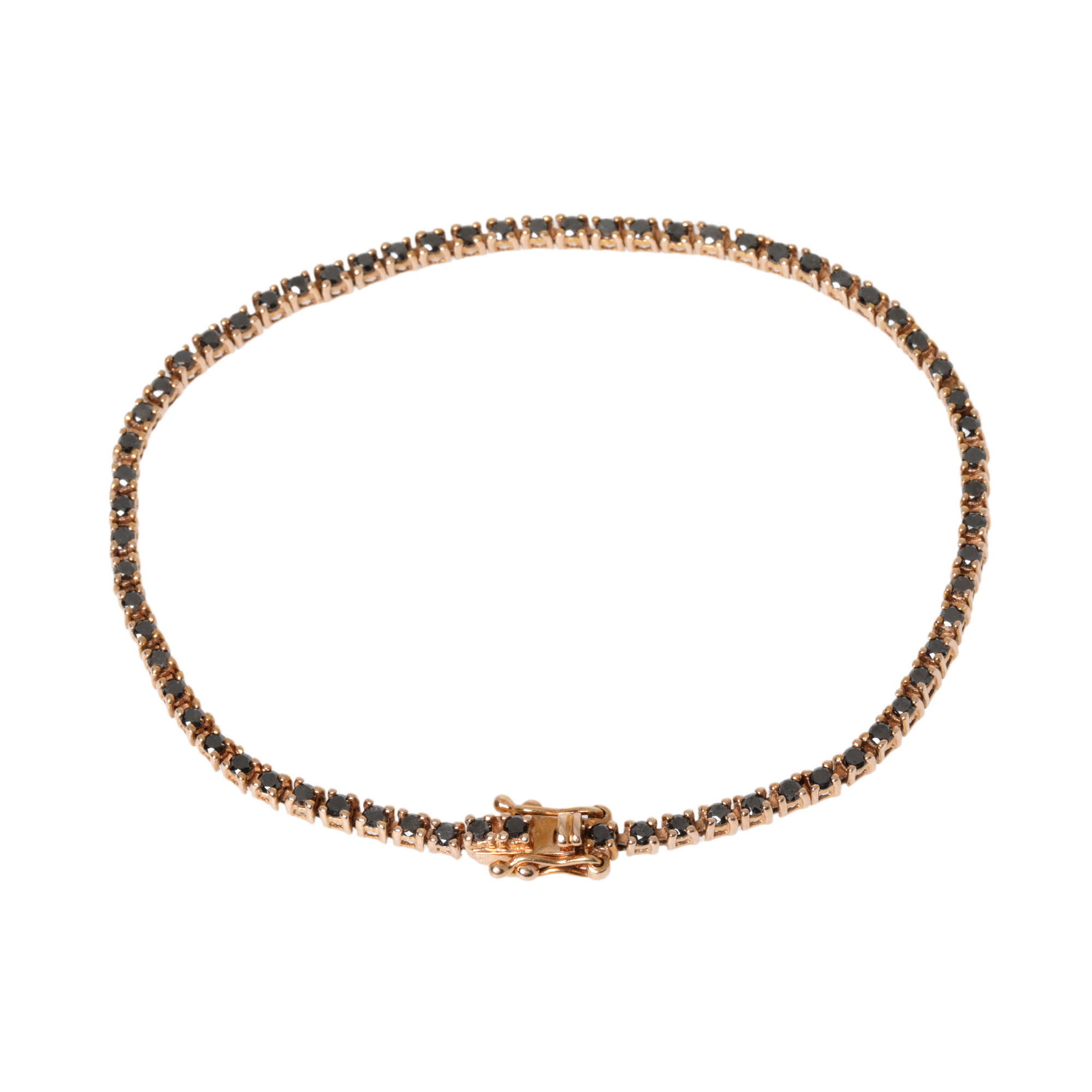 Rose gold tennis bracelet decorated with diamonds, accompanied by authenticity card