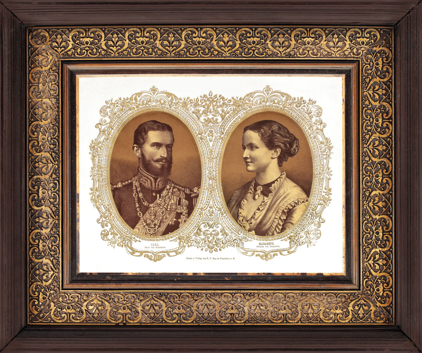 Litografie reprezentând pe Domnitorul Carol I şi Doamna Elisabeta, Frankfurt, 1880