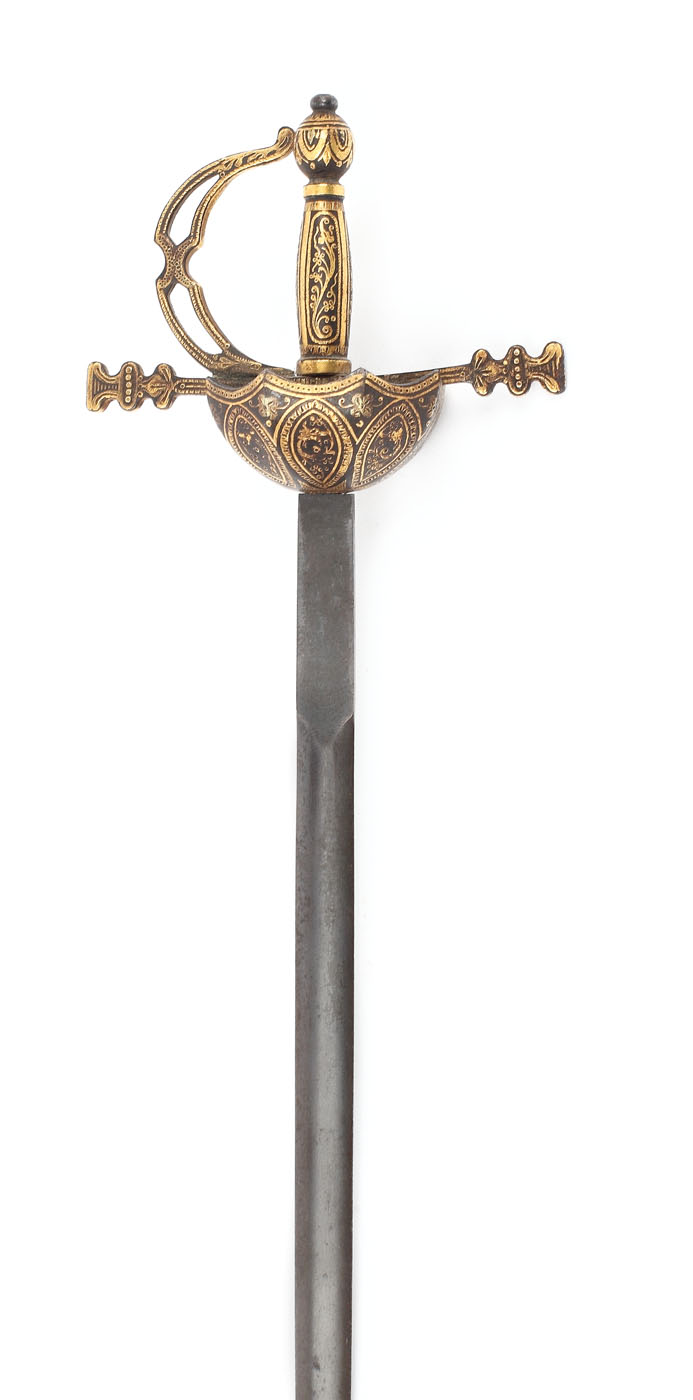 Coupe-papier în forma unei spade, cu mâner din bronz aurit, cca. 1920