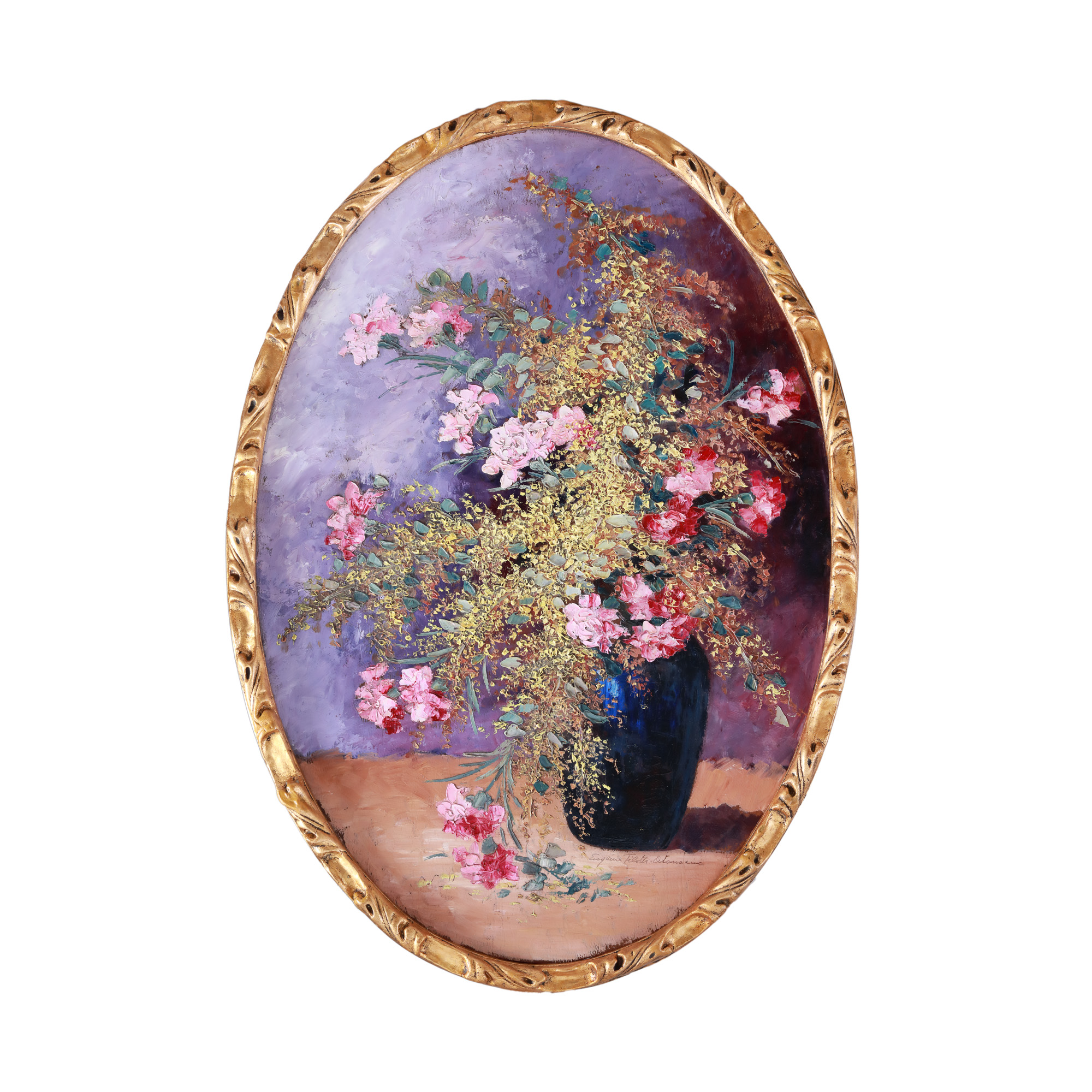 Vase with Lady's beds and pink carnations