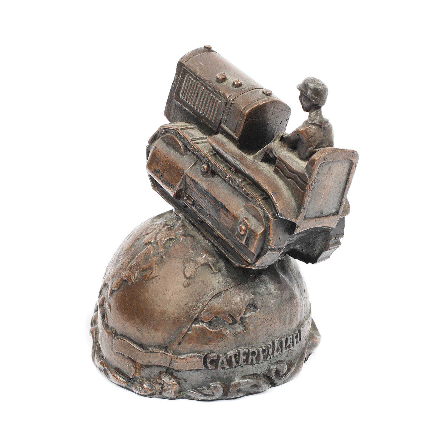 "Tractoare cucerind lumea", obiect promoțional folosit în reprezentanțele Caterpillar în anii 1930