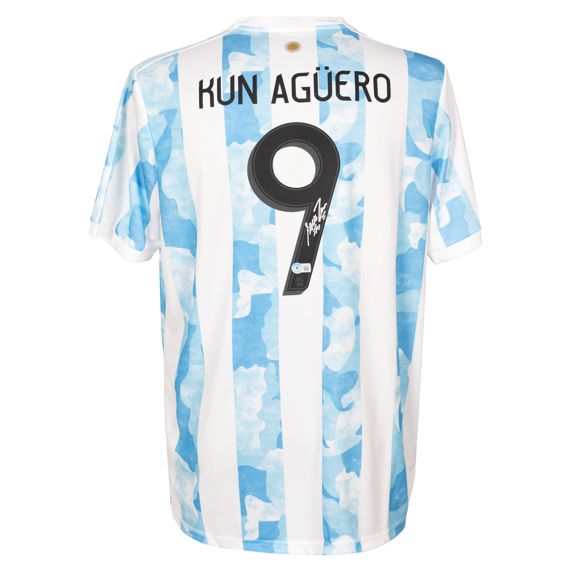 Tricou al echipei naționale a Argentinei, cu semnătura olografă a lui Sergio "Kun" Agüero