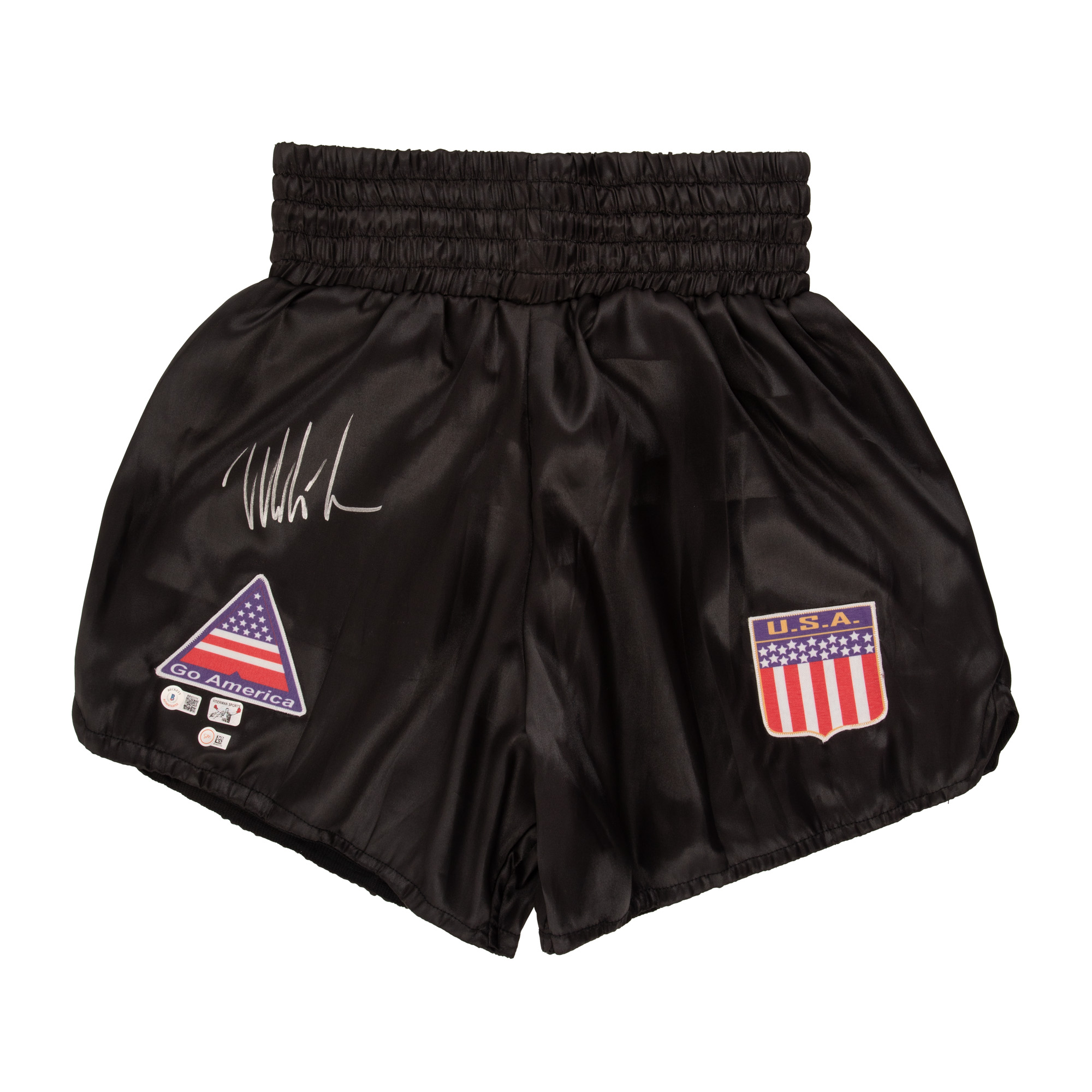 Pantaloni de box, cu semnătura olografă a lui Mike Tyson