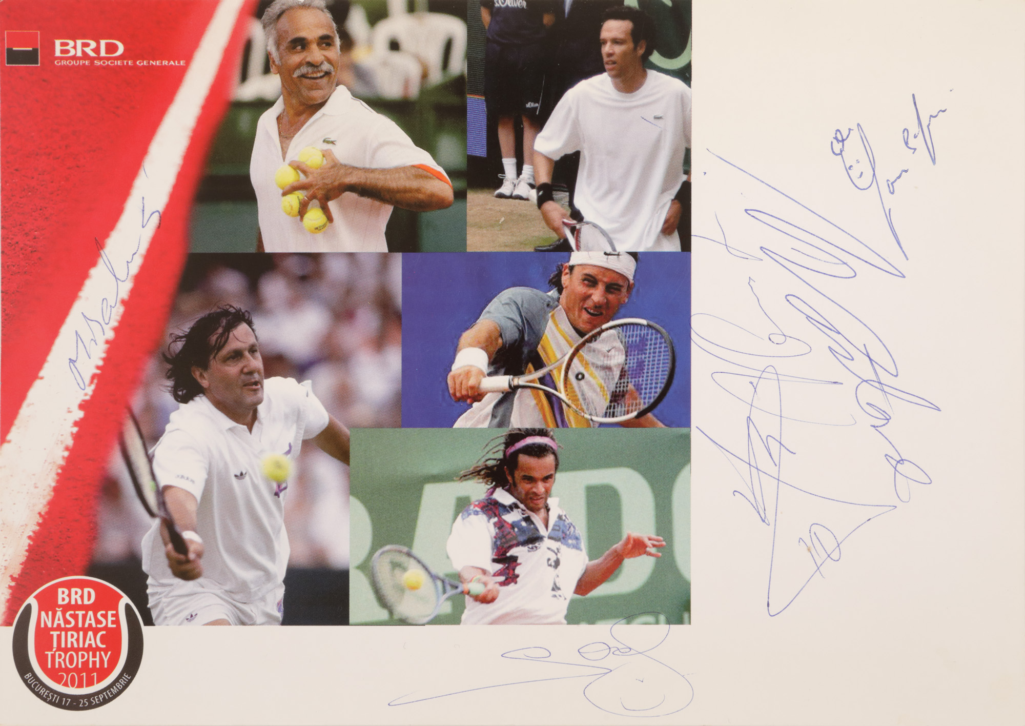 Tennis Tournament Brochure of the BRD Năstase Țiriac Trophy 2011, with original signatures of Ilie Năstase, Andrei Pavel, Yannick Noah, Mansour Bahrami, Younes El Aynaoui