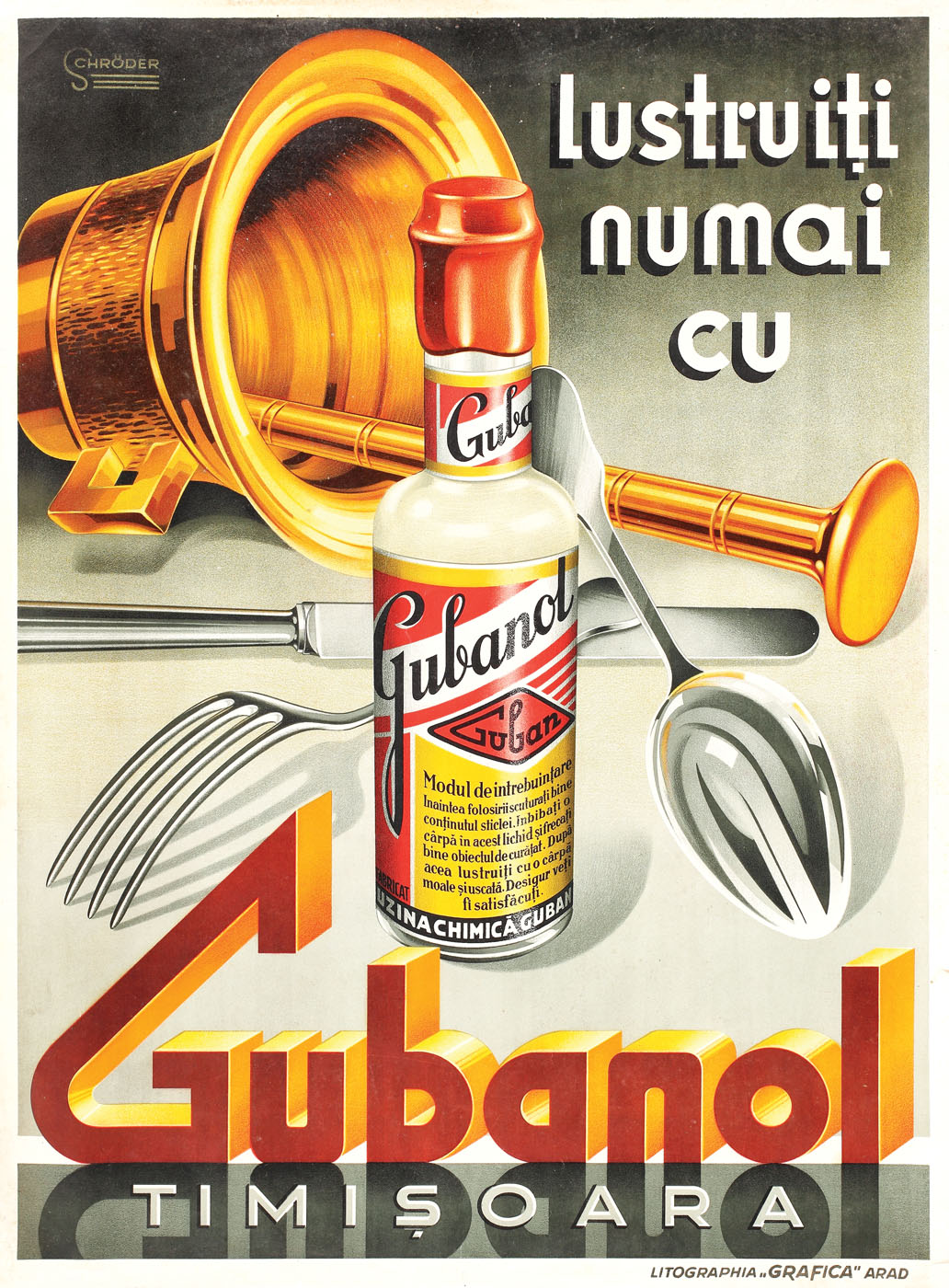 Afiş Guban, semnat Schroder, Arad, cca. 1930