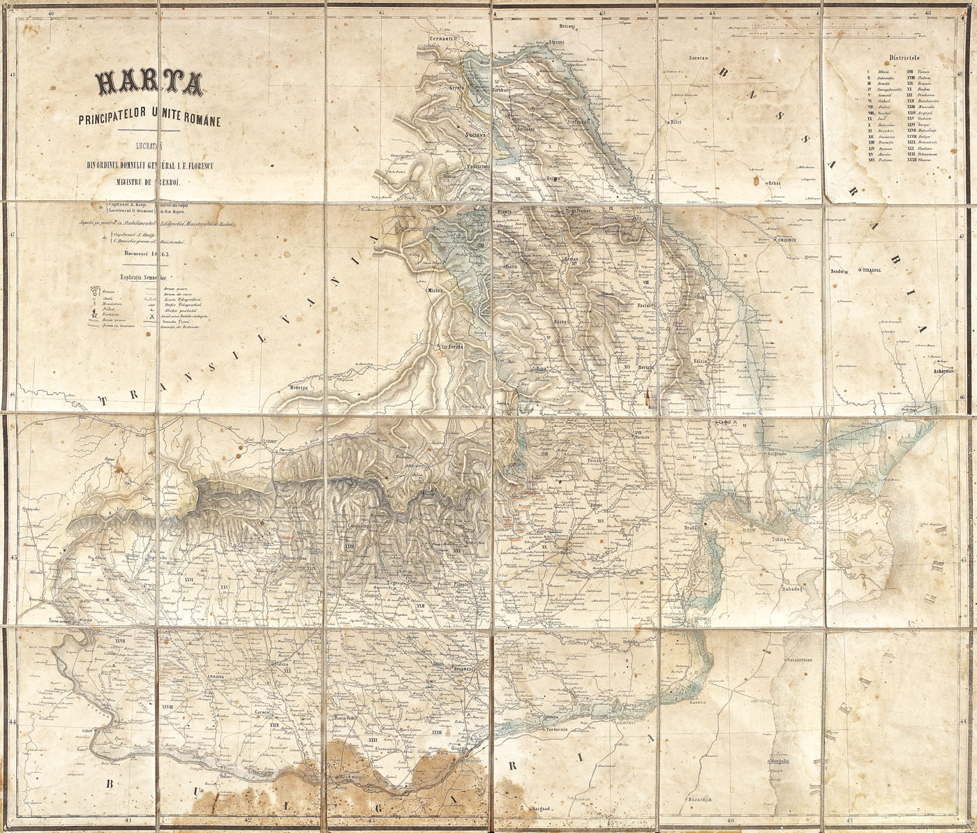 Map of the Romanian United Principalities in 1863, made by Captain Hadji by order of General Ioan Emanoil Florescu