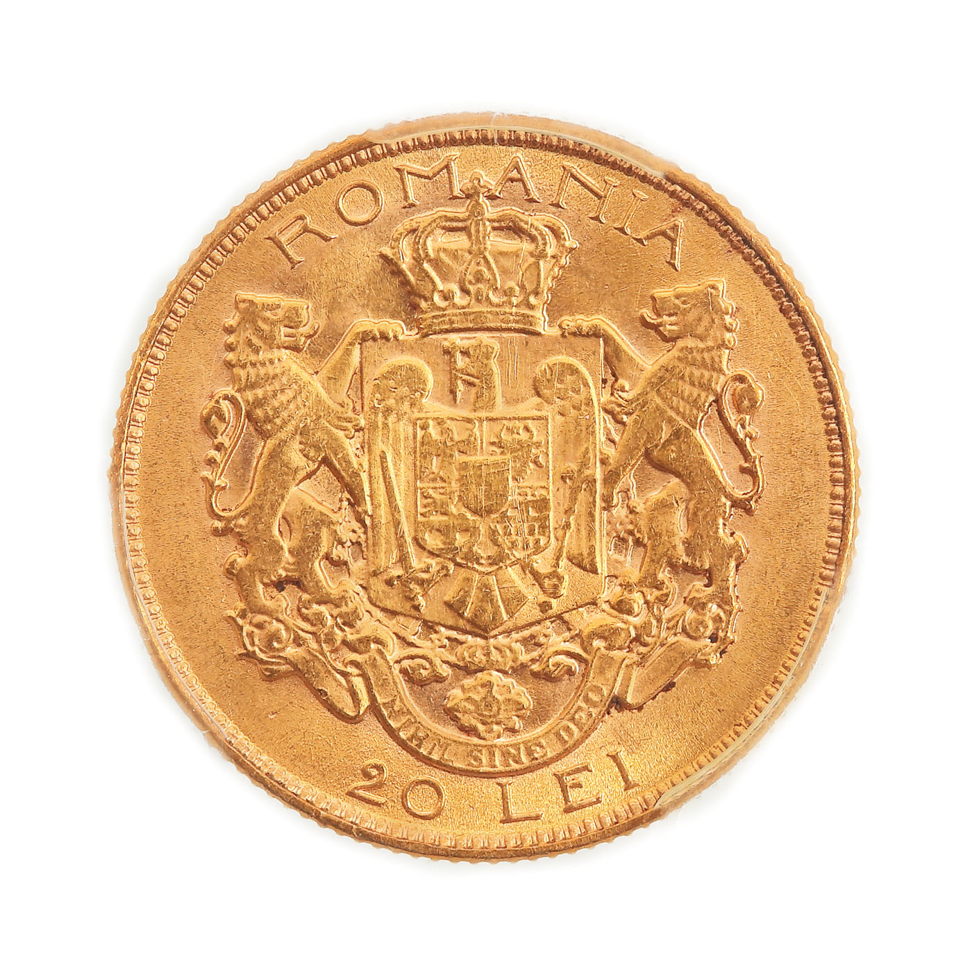  Monedă Ferdinand I, din aur, aniversând Încoronarea de la Alba-Iulia, gravată de Paul Marcel Dammann, 1922, monedă rară, piesă necirculată