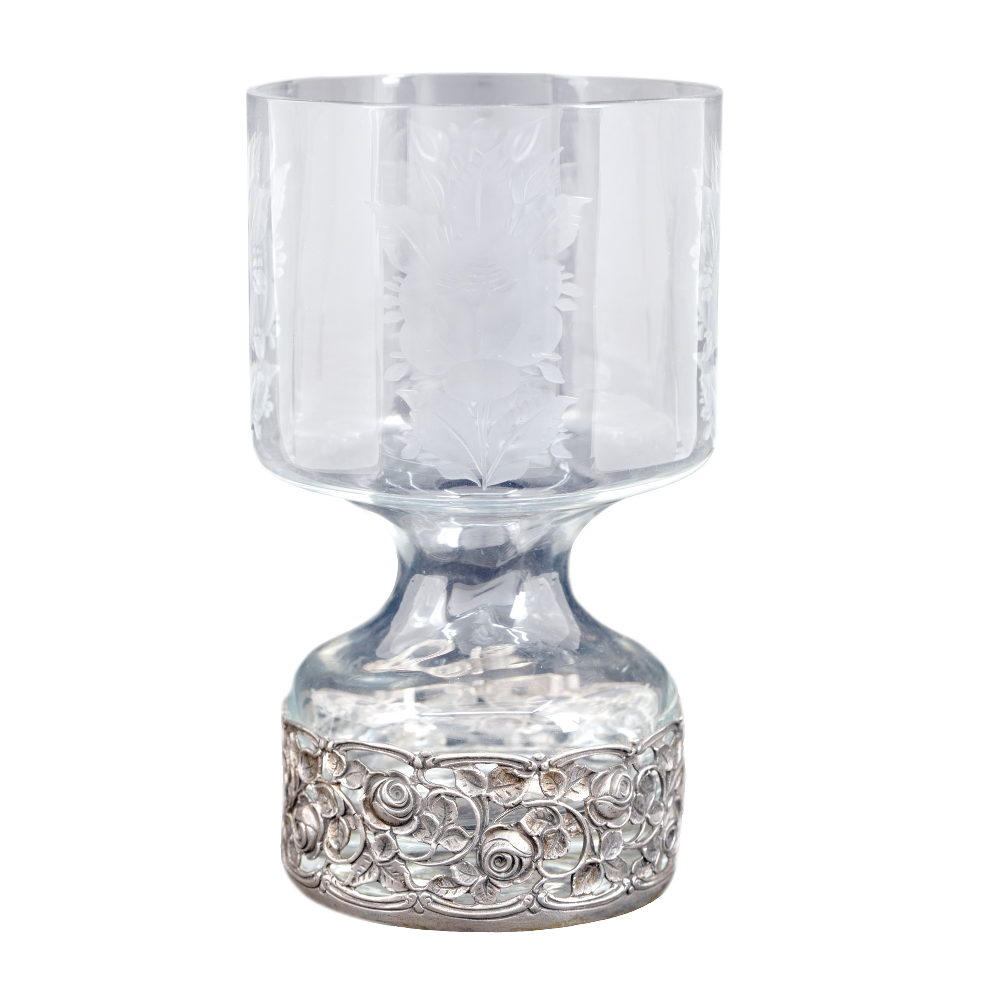 Vase in Secession style, engraved crystal in a silver setting, Arthur Otto workshop, cca. 1950