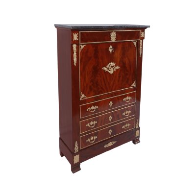 Empire Secretary, made of veneered wood with walnut root and gilded bronze details, approx. 1860-1880, originating from the house of the boyar Miclescu