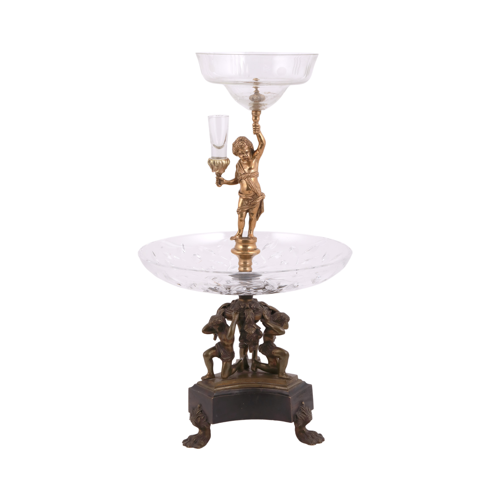 Centru de masă Cardeilhac din cristal, bronz patinat și bronz aurit, sfârșitul sec. XIX