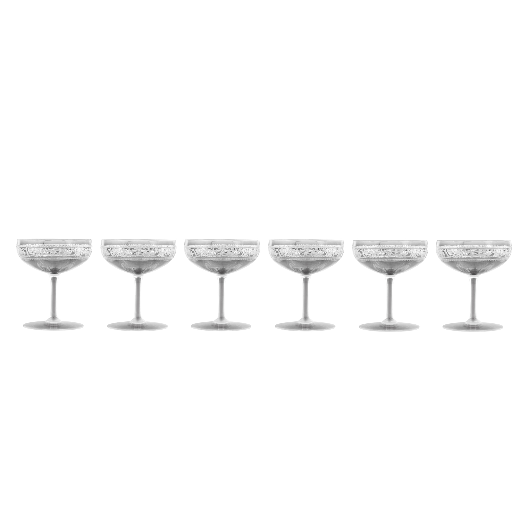 Set din cristal Baccarat, format din șase cupe pentru șampanie, mijlocul sec. XX