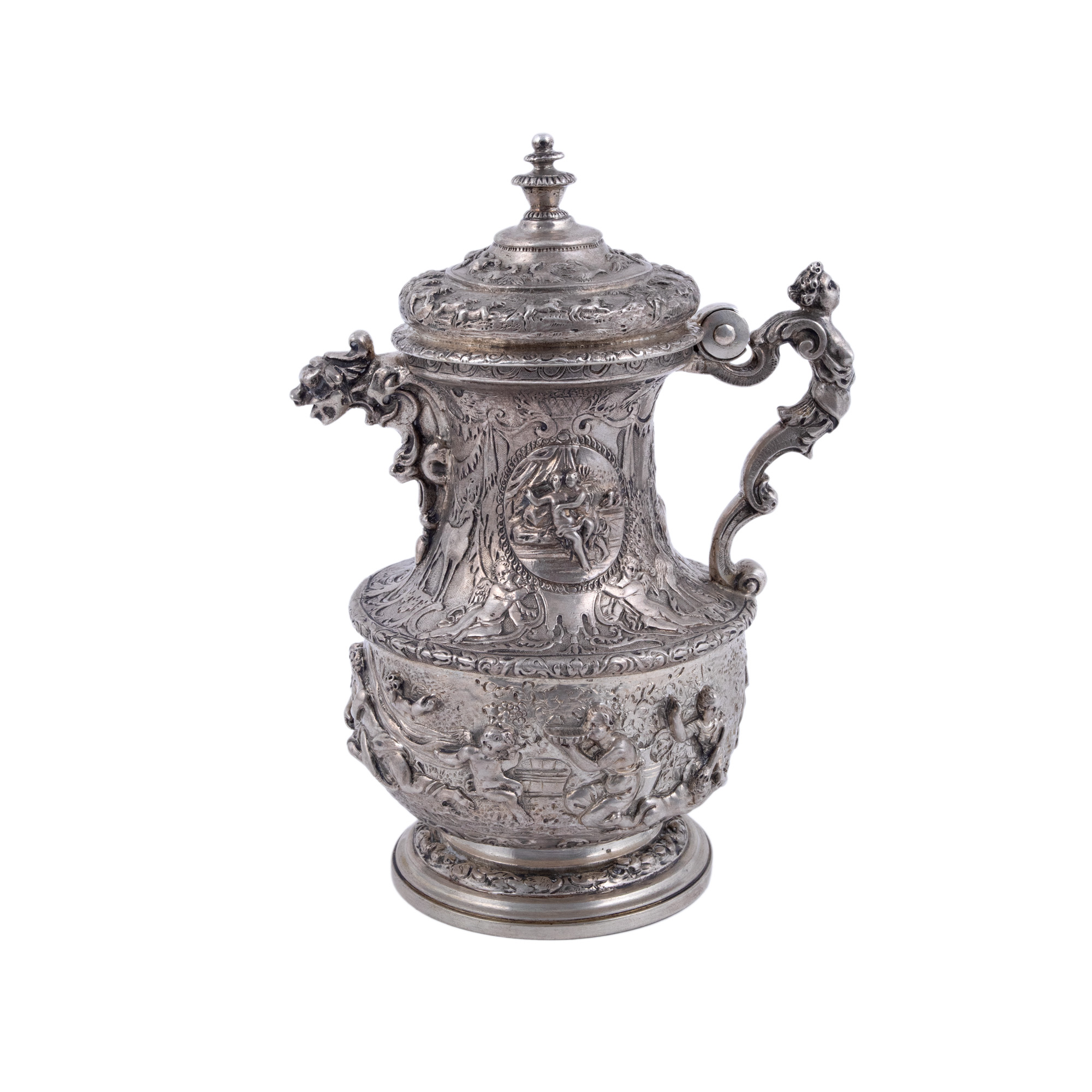 Silver carafe, decorated with mythological scene, Ludwig Neresheimer workshop