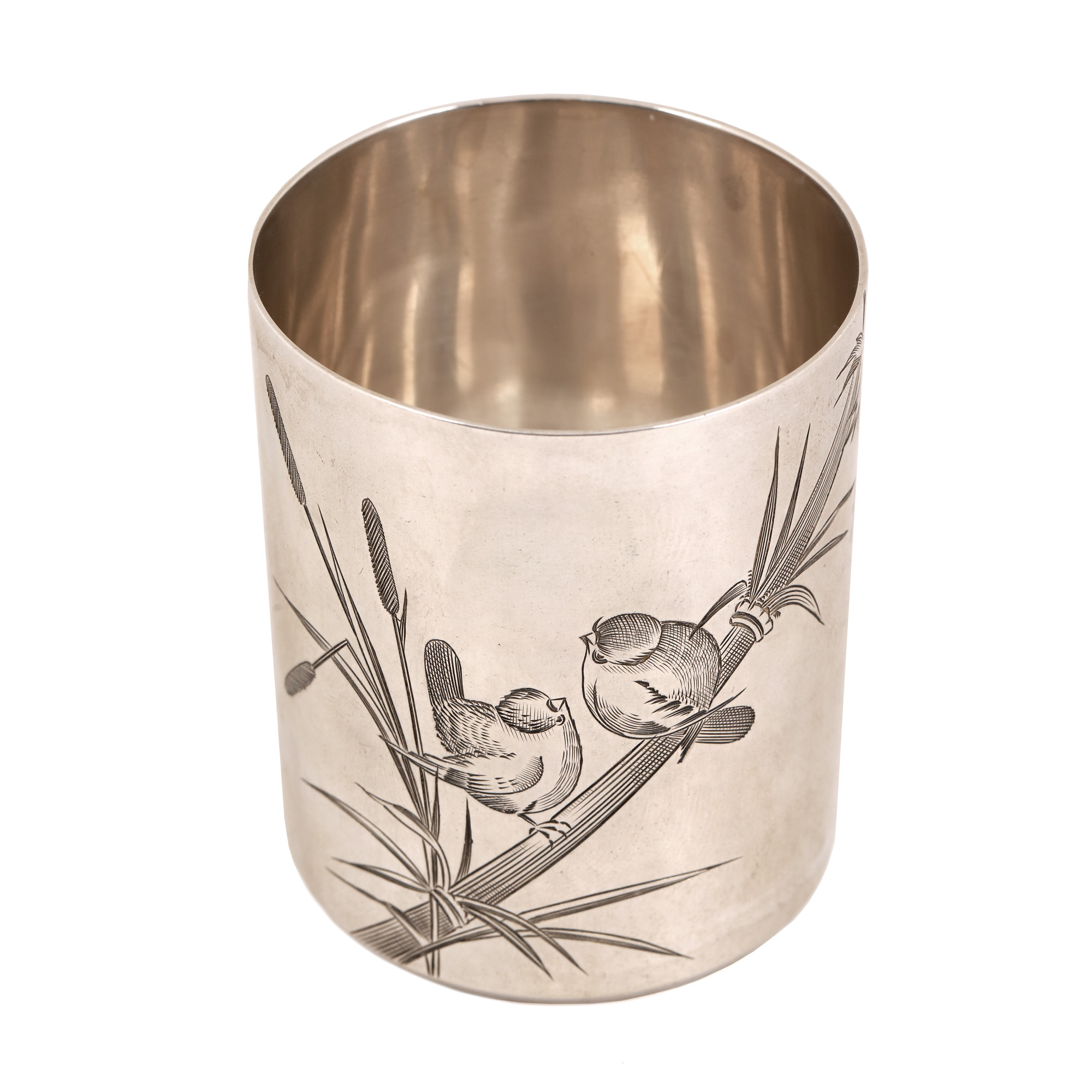 Art Nouveau Silver Glass with Japanese-style decoration, Lev Fridrikhovitch Oleks workshop