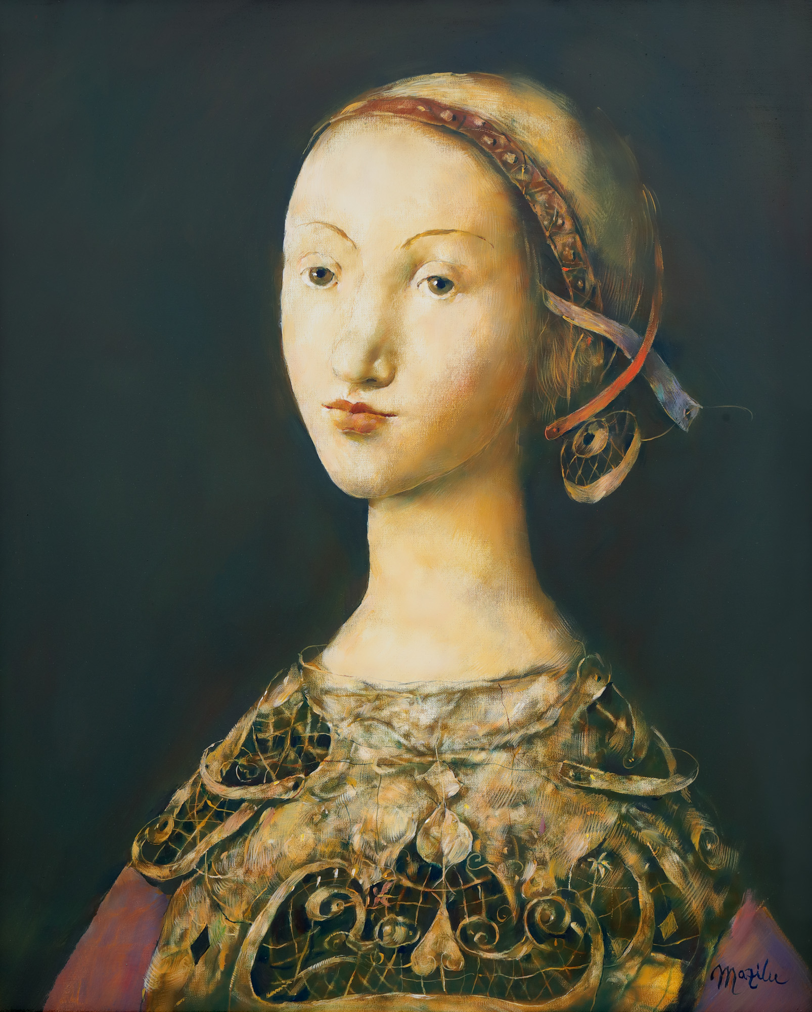 Jeune fille avec corsage brodé
