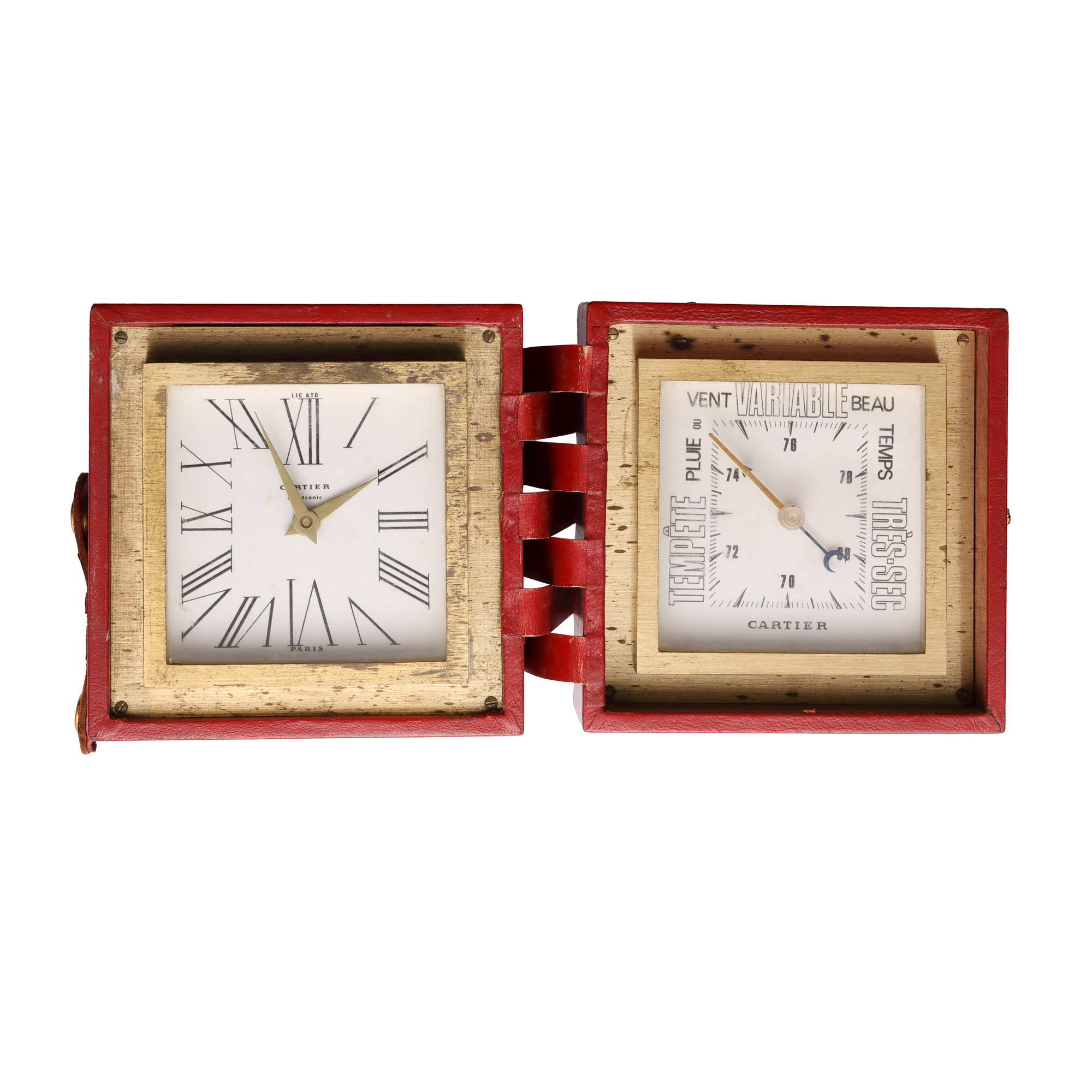 Ceas și barometru Cartier vintage, de birou, însoțit de cutia originală