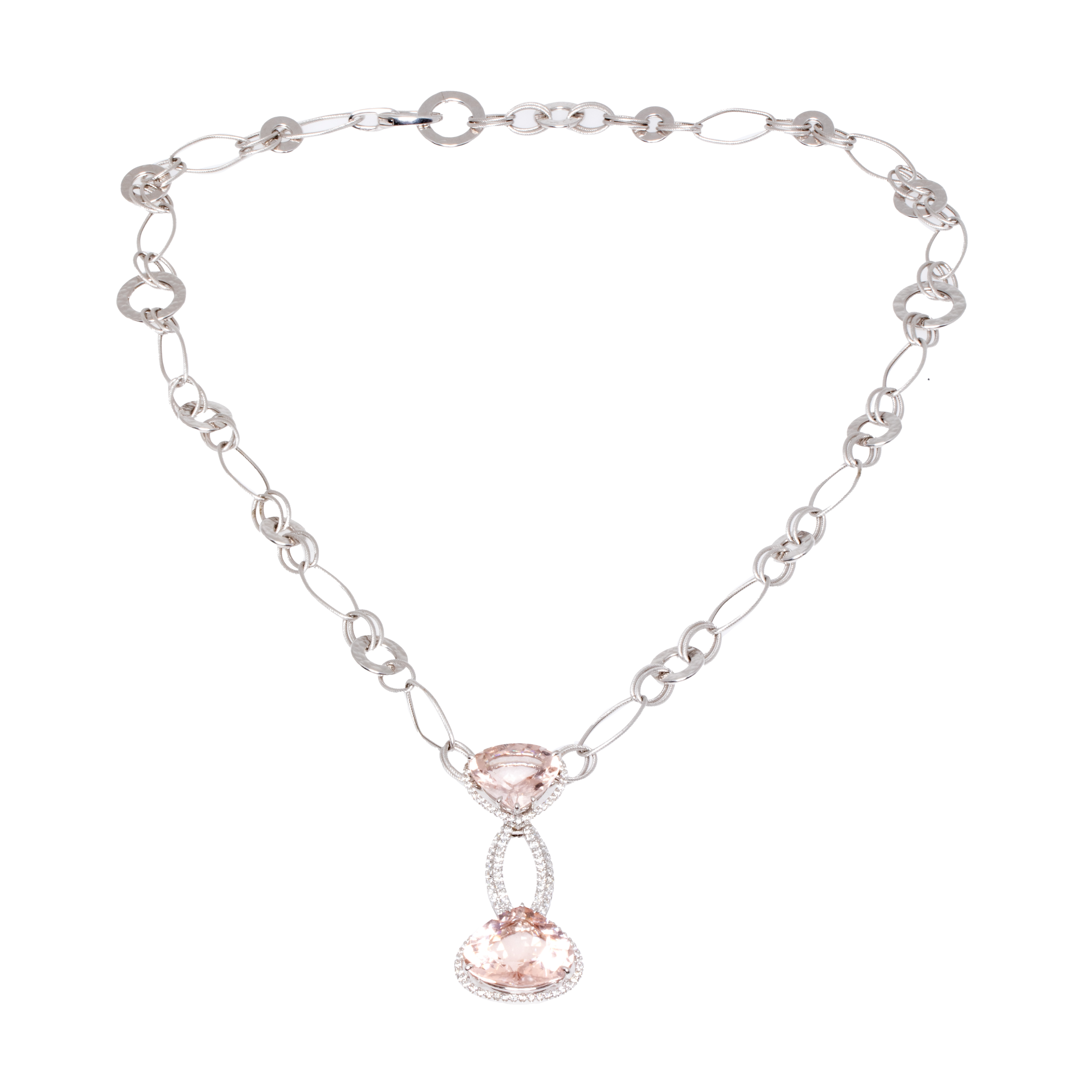 White gold necklace, decorated with diamonds and morganites