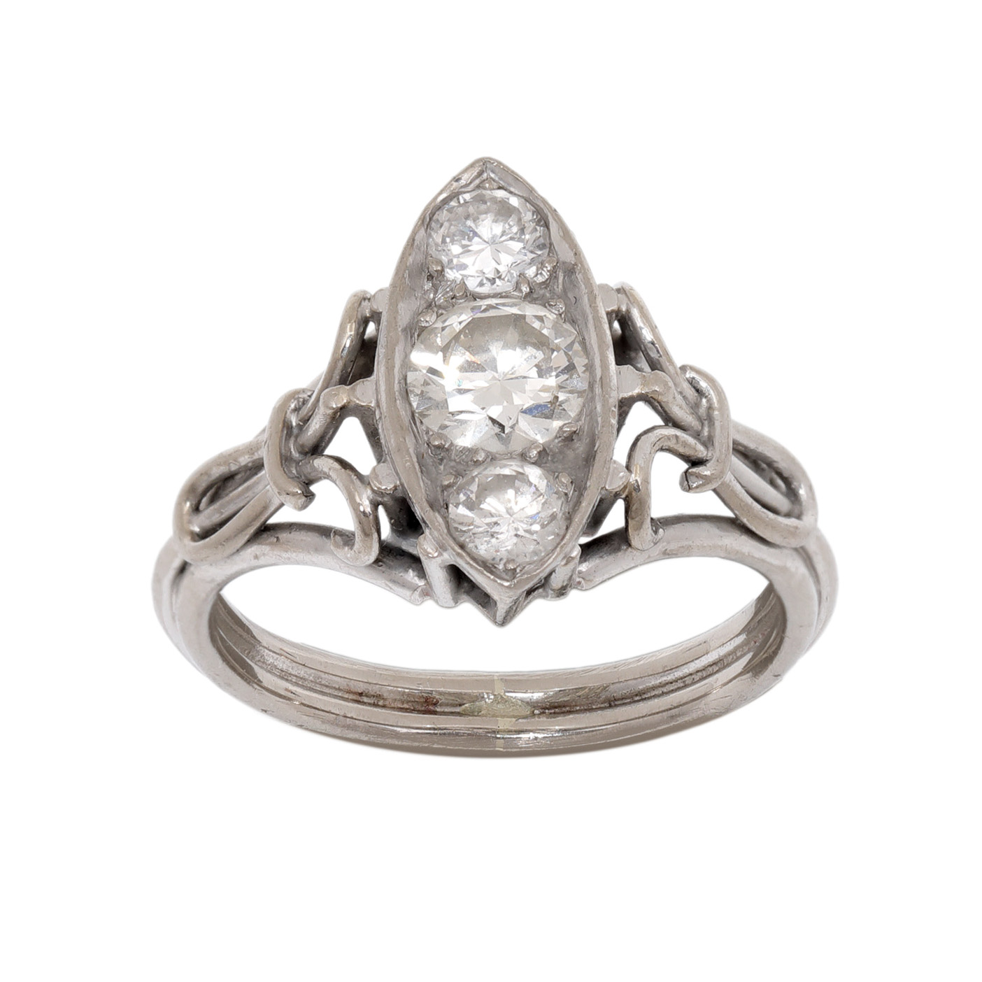 Platinum ring, decorated with three diamonds