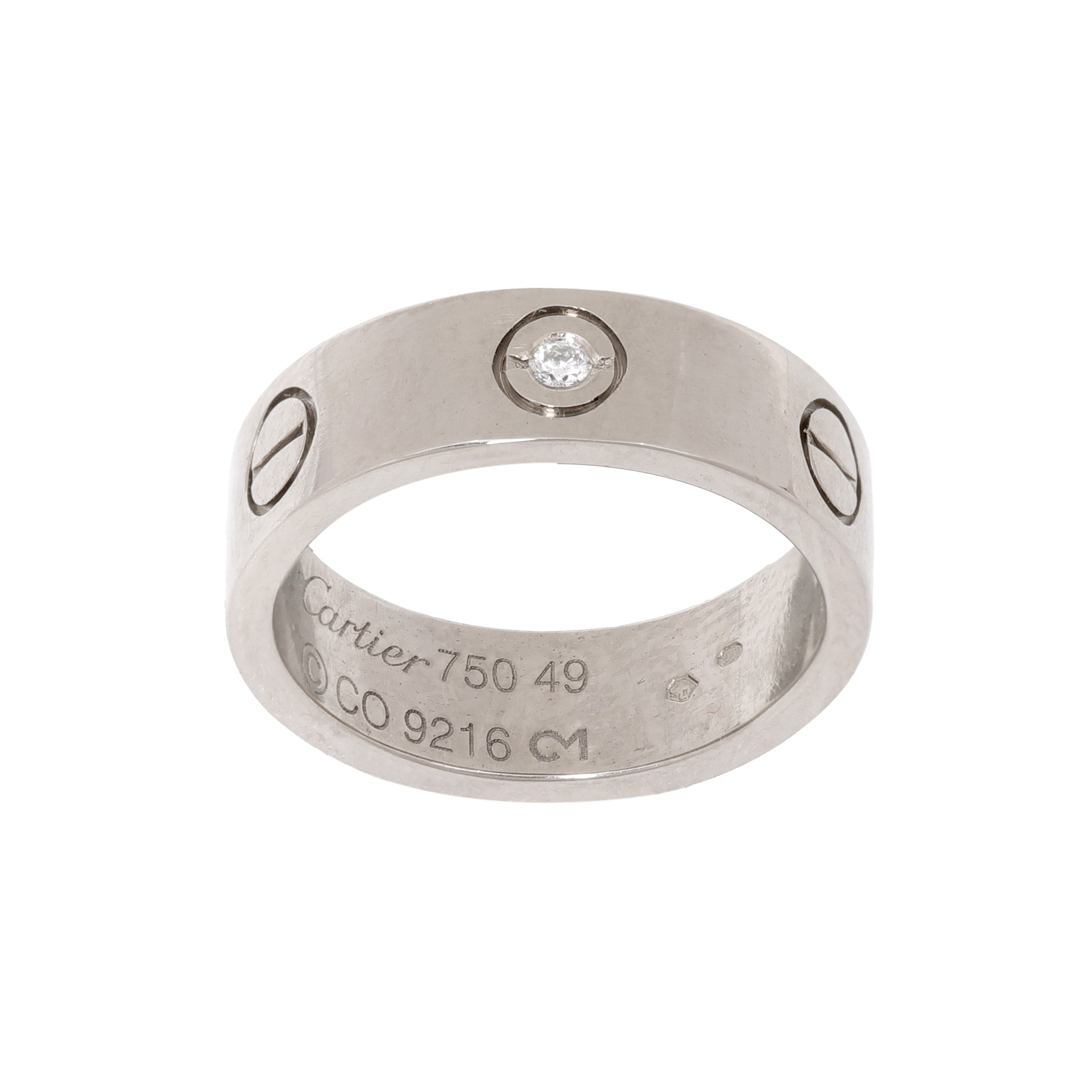 Cartier Ring, in 18K white gold, Love model, with three applied diamonds, accompanied by the original box