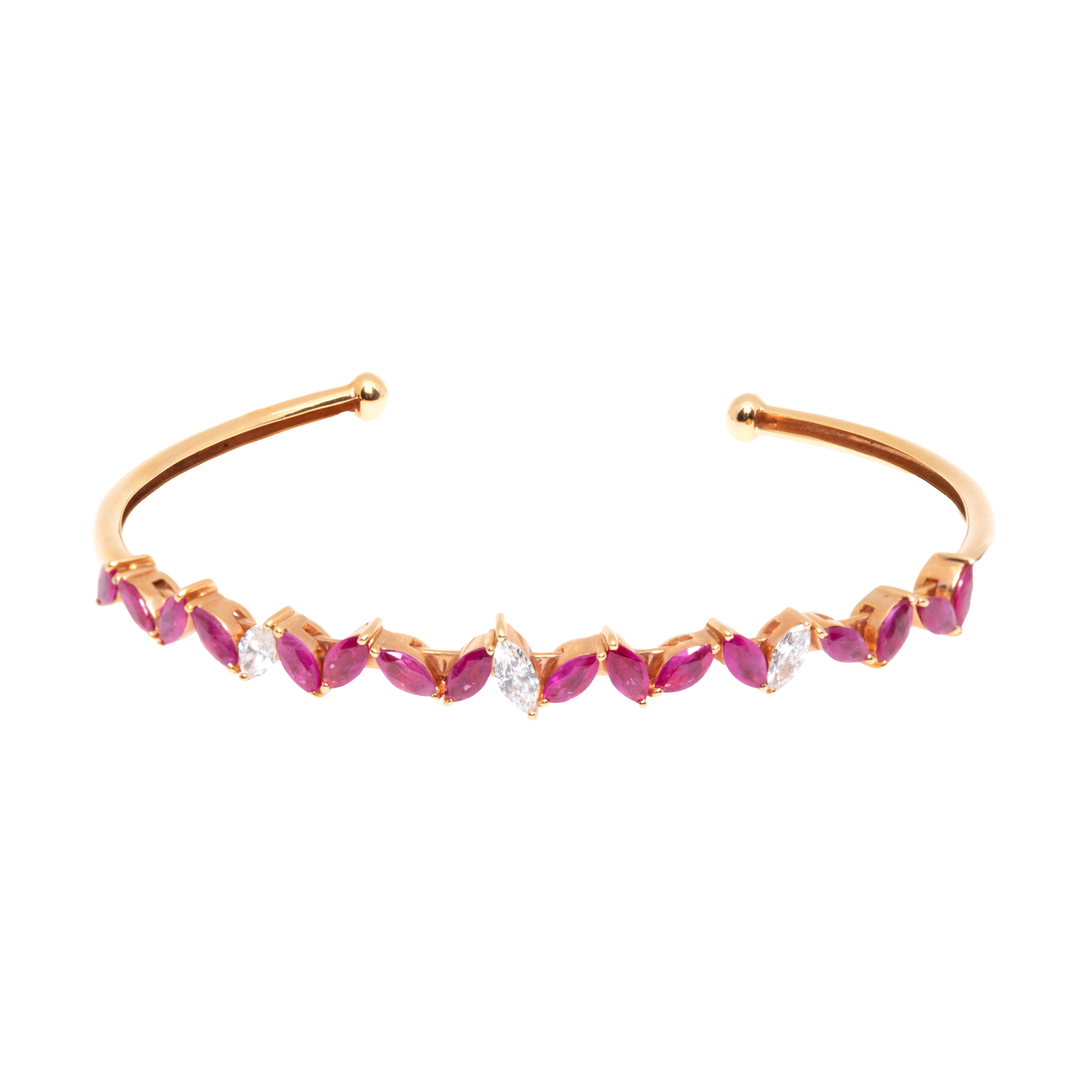 Fixed gold bracelet, decorated with alternating rubies and diamonds