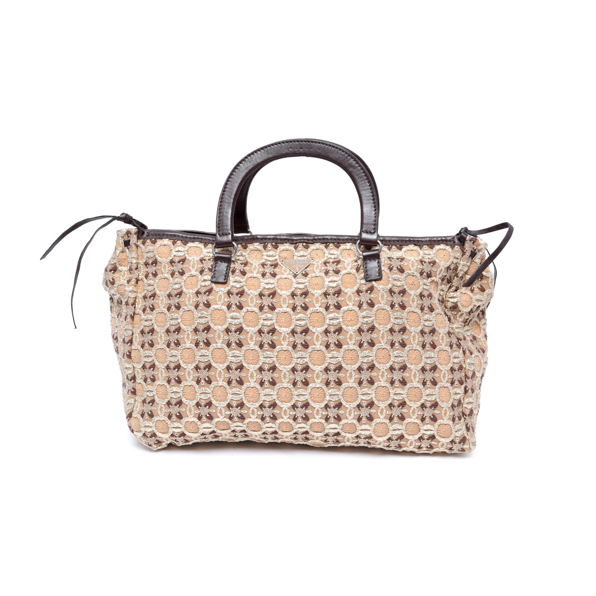 Geantă vintage Prada, model Bow Cloquet, decorată cu broderie florală