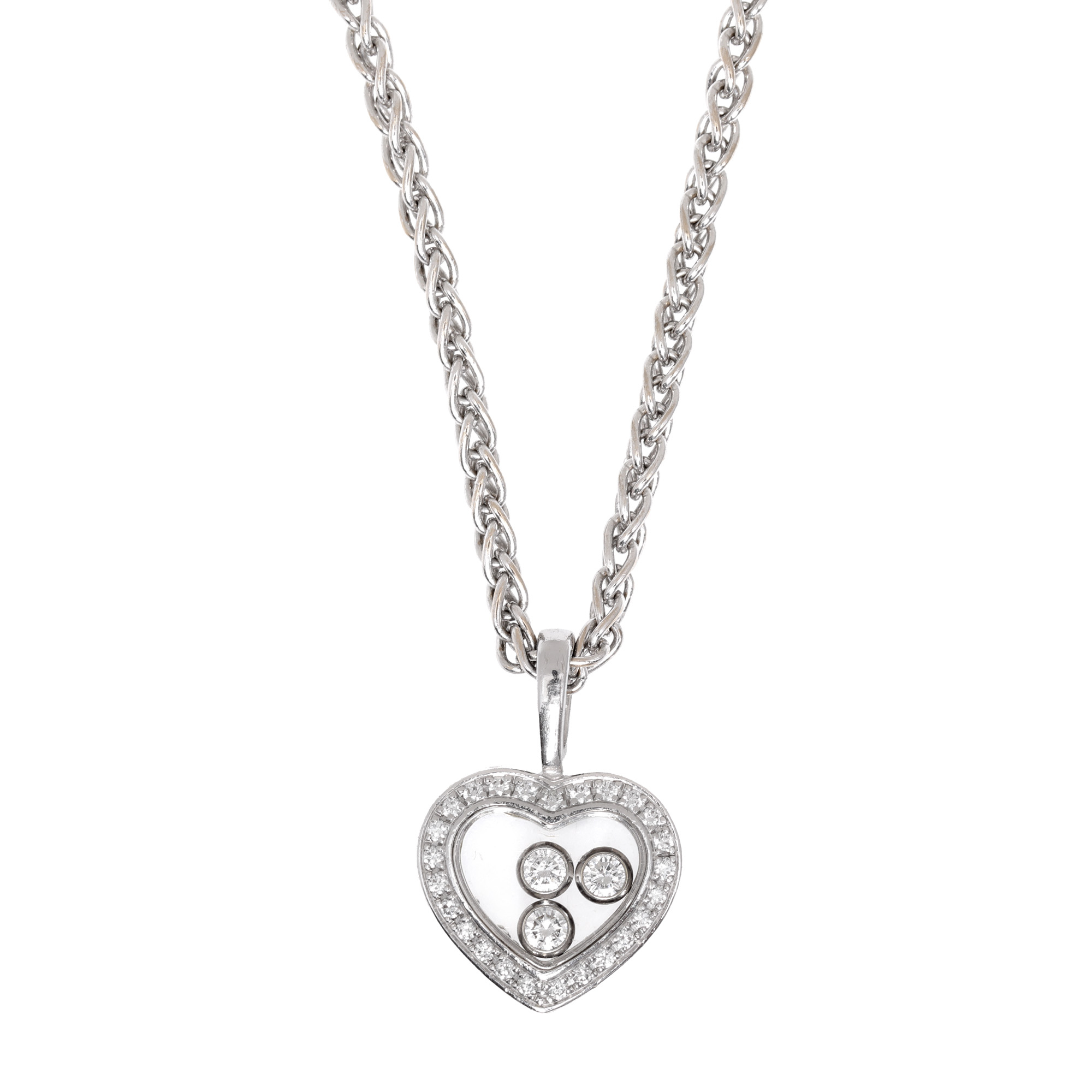 White gold Chopard chain with Happy Diamonds model pendant, accompanied by the original box