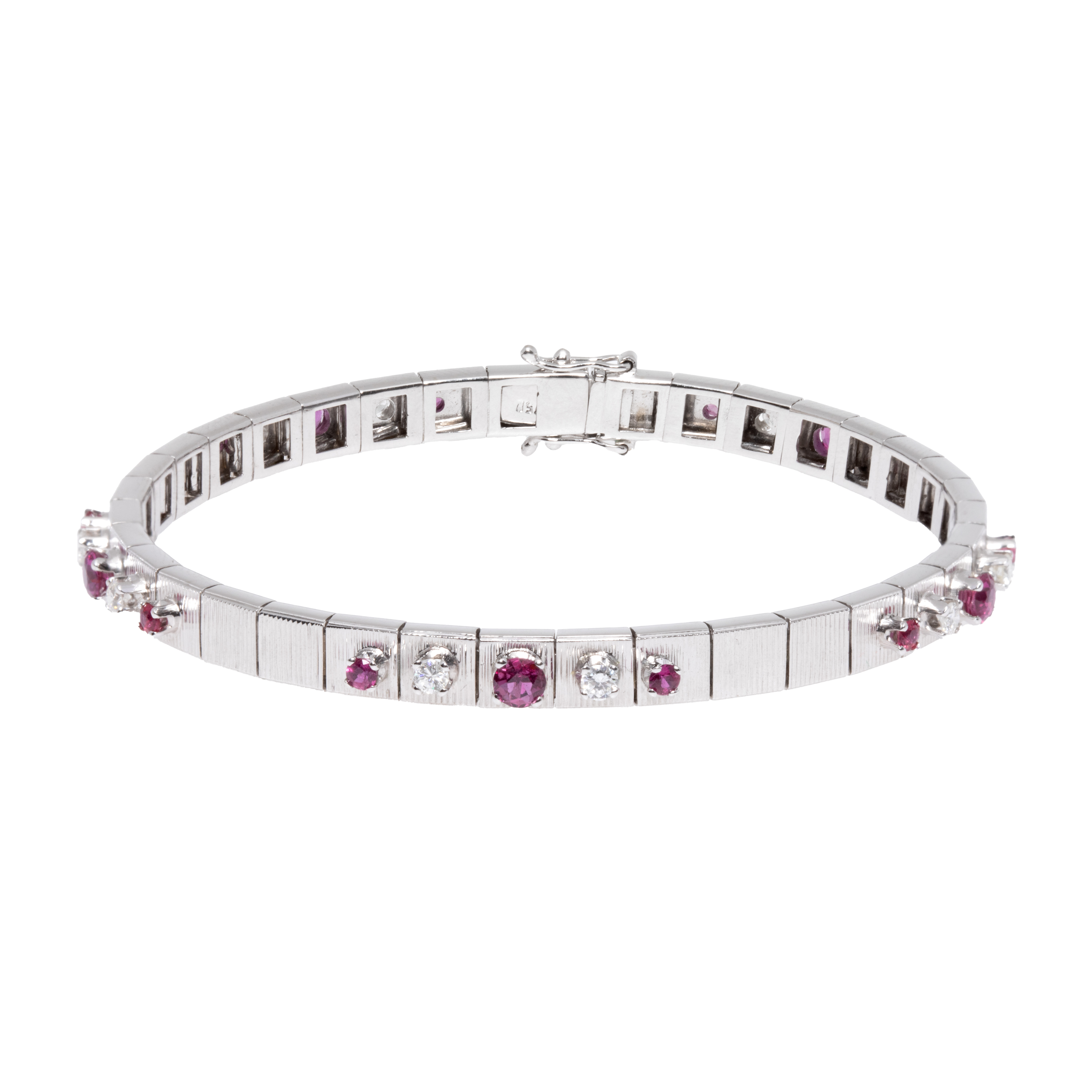 Brățară din aur alb, decorat cu alternanță de diamante și rubine 