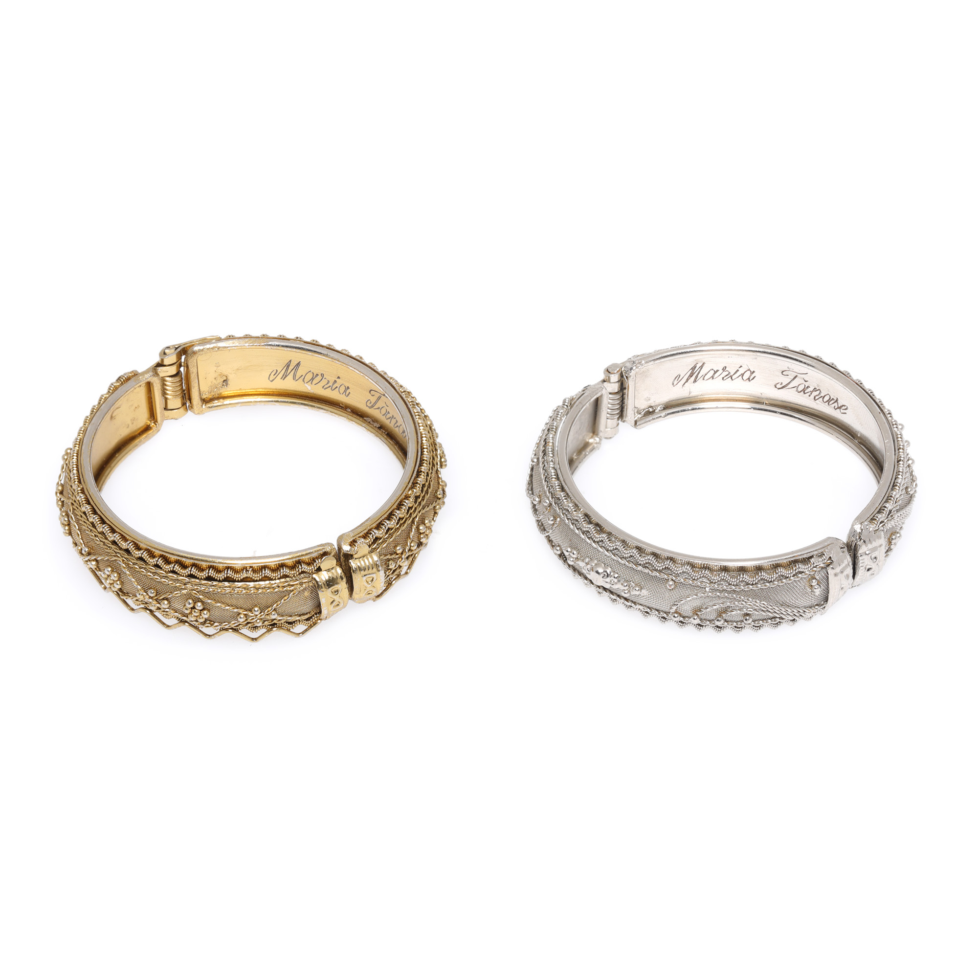 Pair of fixed bracelets, inscribed with the name Maria Tănase, from the family collection