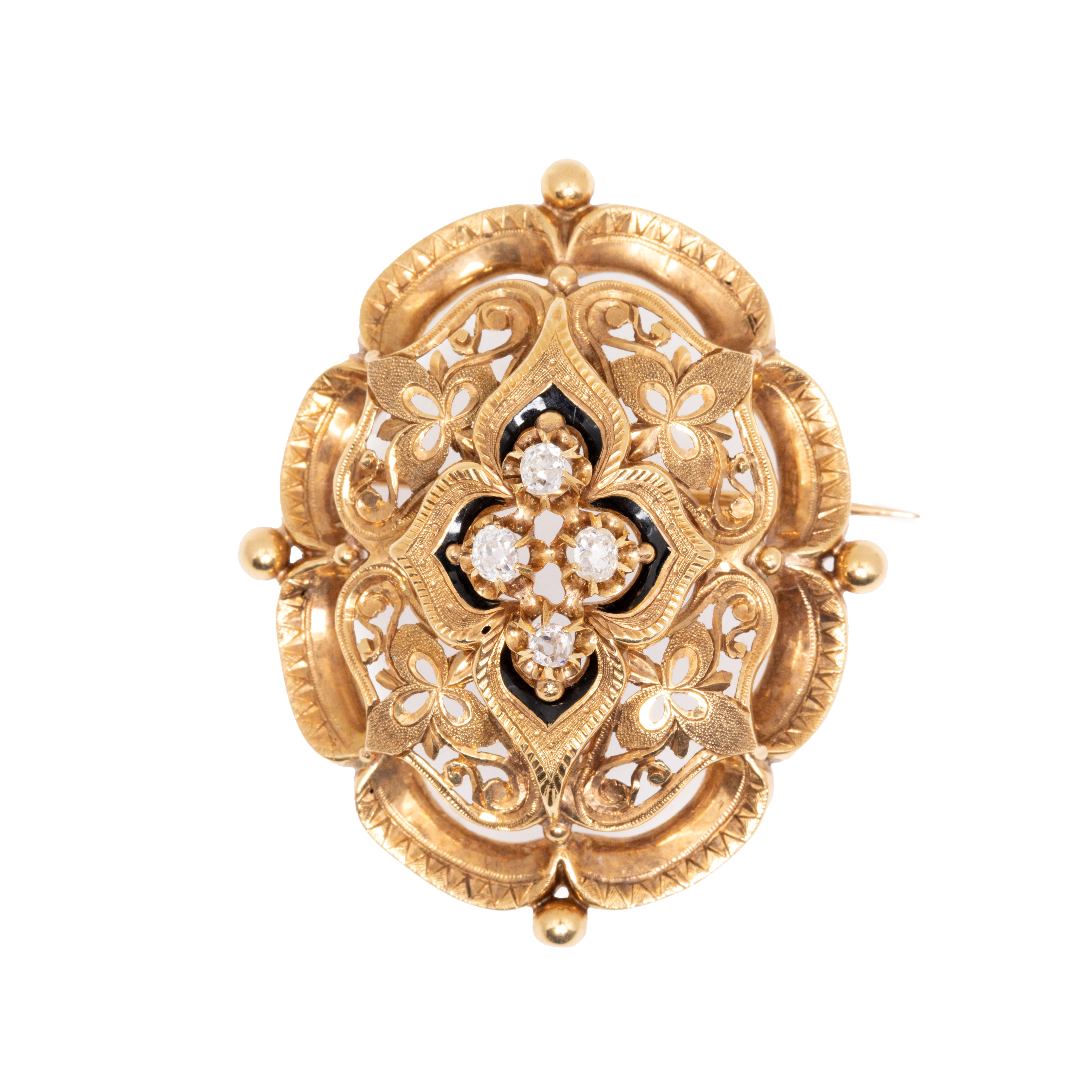 Broșă din aur, executată manual, decorată cu diamante, atelier francez, cca. 1890