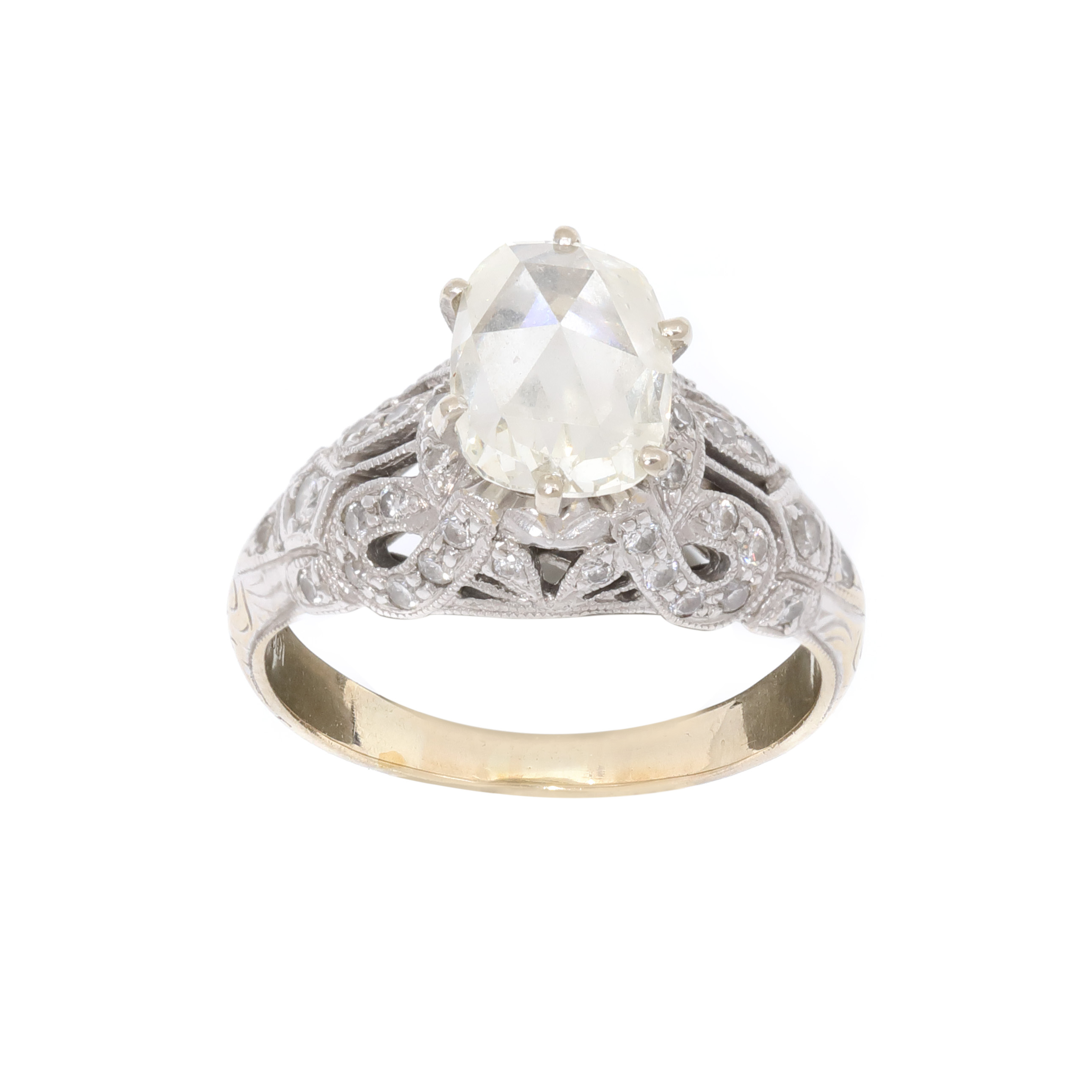 Inel Art Deco din aur alb, decorat cu diamante