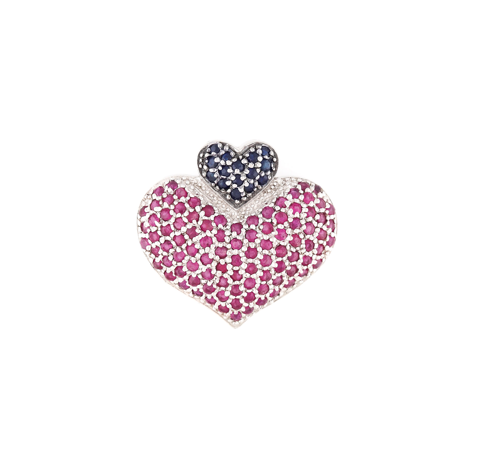 "Double heart" - pandantiv din argint, decorat cu rubine și safire