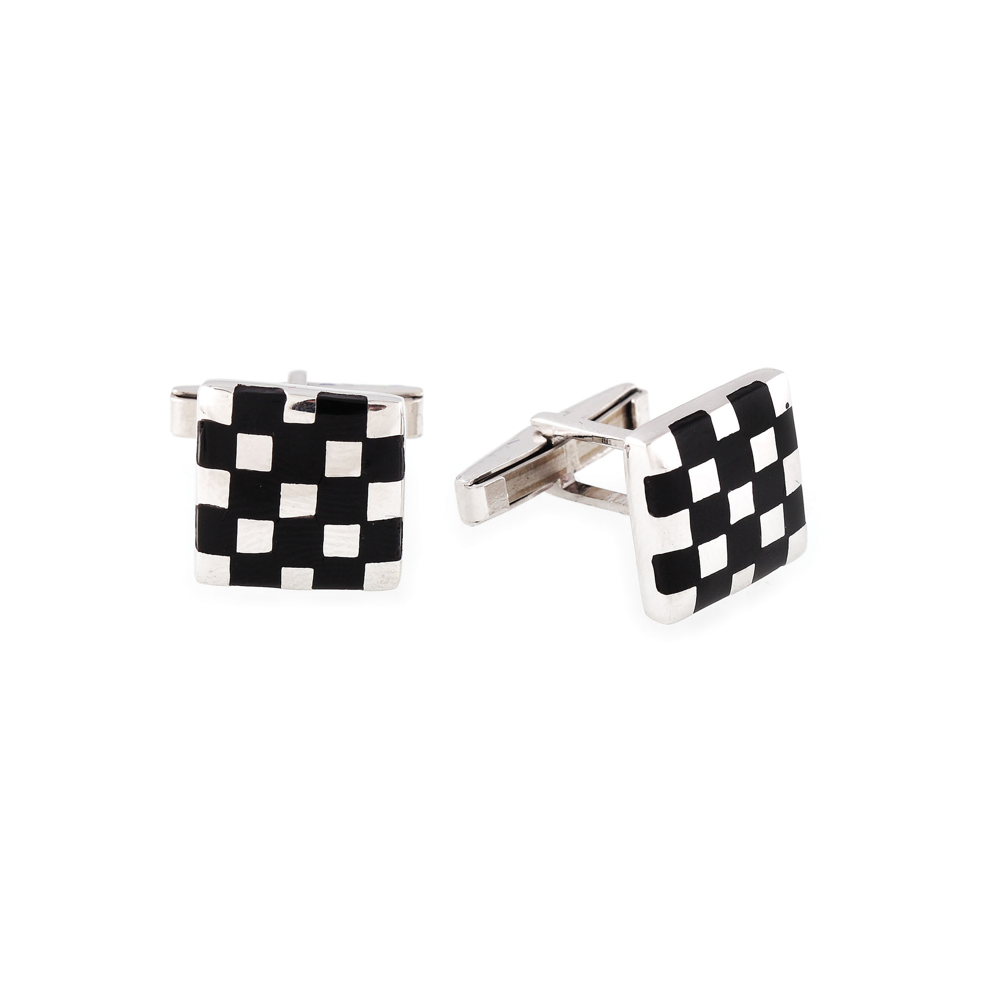 Pair of “chessboard” silver cufflinks