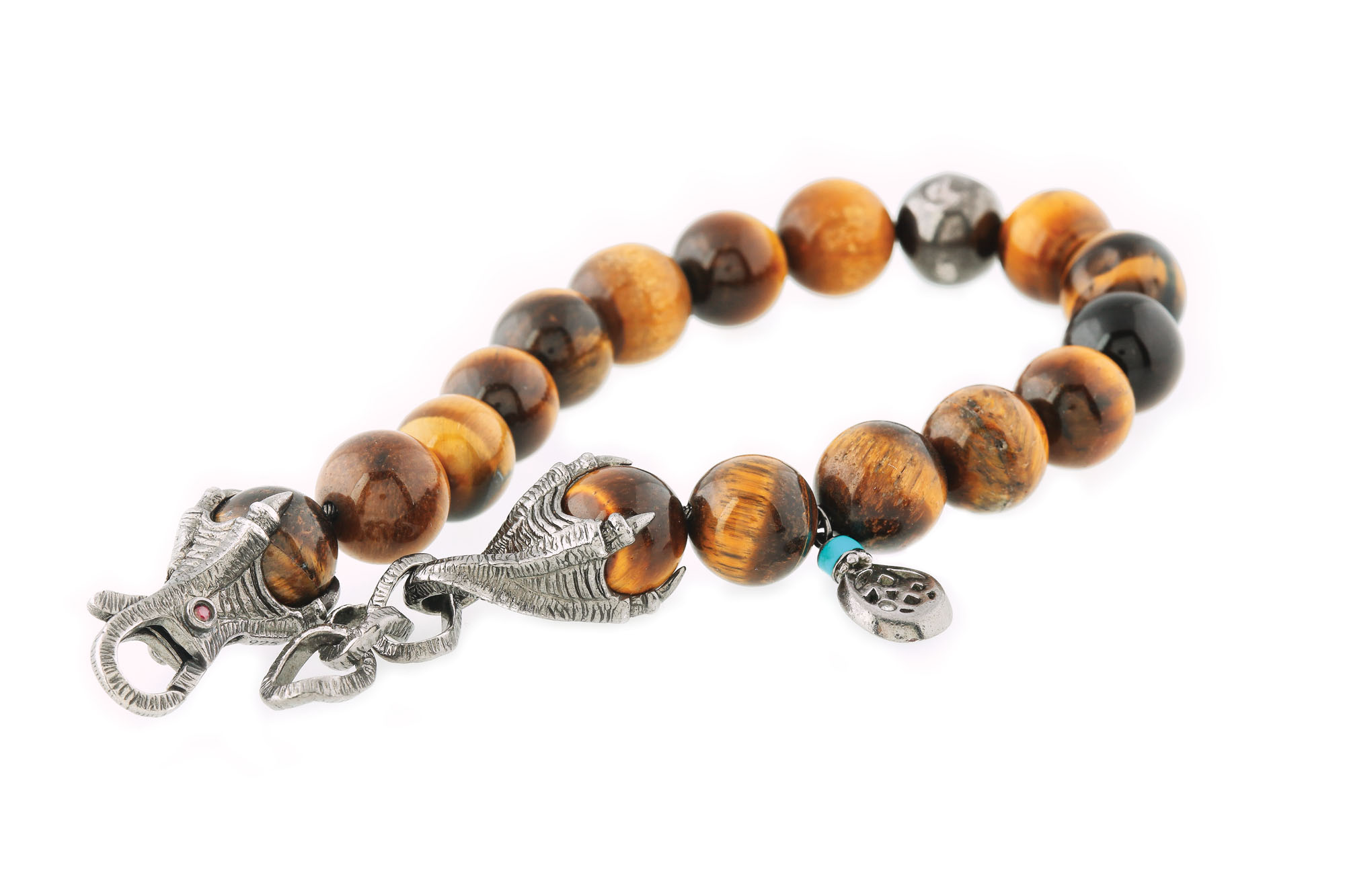 Roberto Bravo Shamballa silver bracelet, decorated with tiger’s eyes