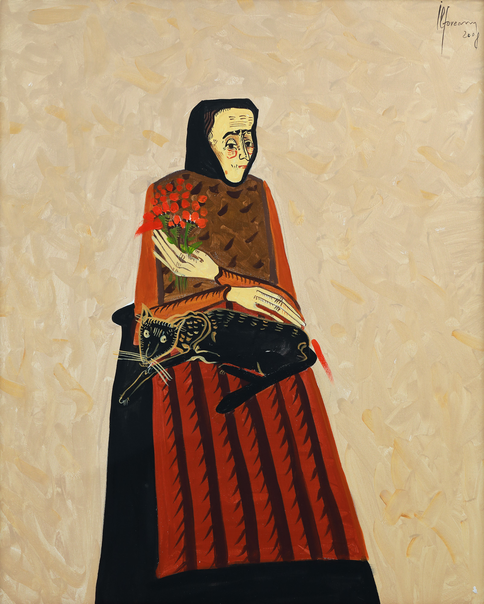 Flower Girl with Black Cat