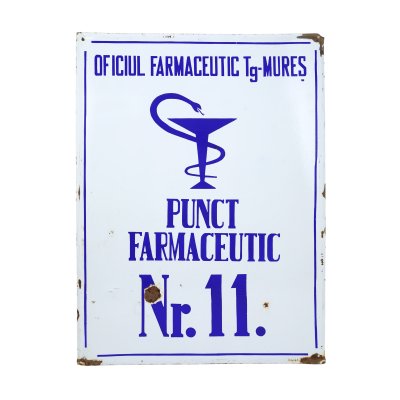 Enamel sign "Pharmaceutical Point No. 11", Târgu Mureș, 1980s