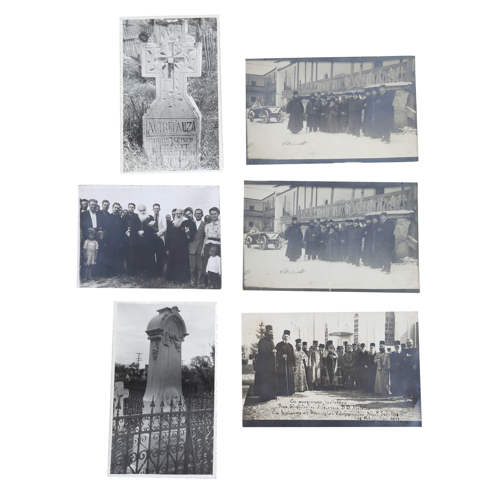 Lot consisting of 6 photographs on religious themes, including a photo of the Bishop of the Eparchy of Râmnicu Noul Severin Meletie, belonged to Father Gala Galaction, from the historic collection of Șerban Țuculescu-Maria Galaction.