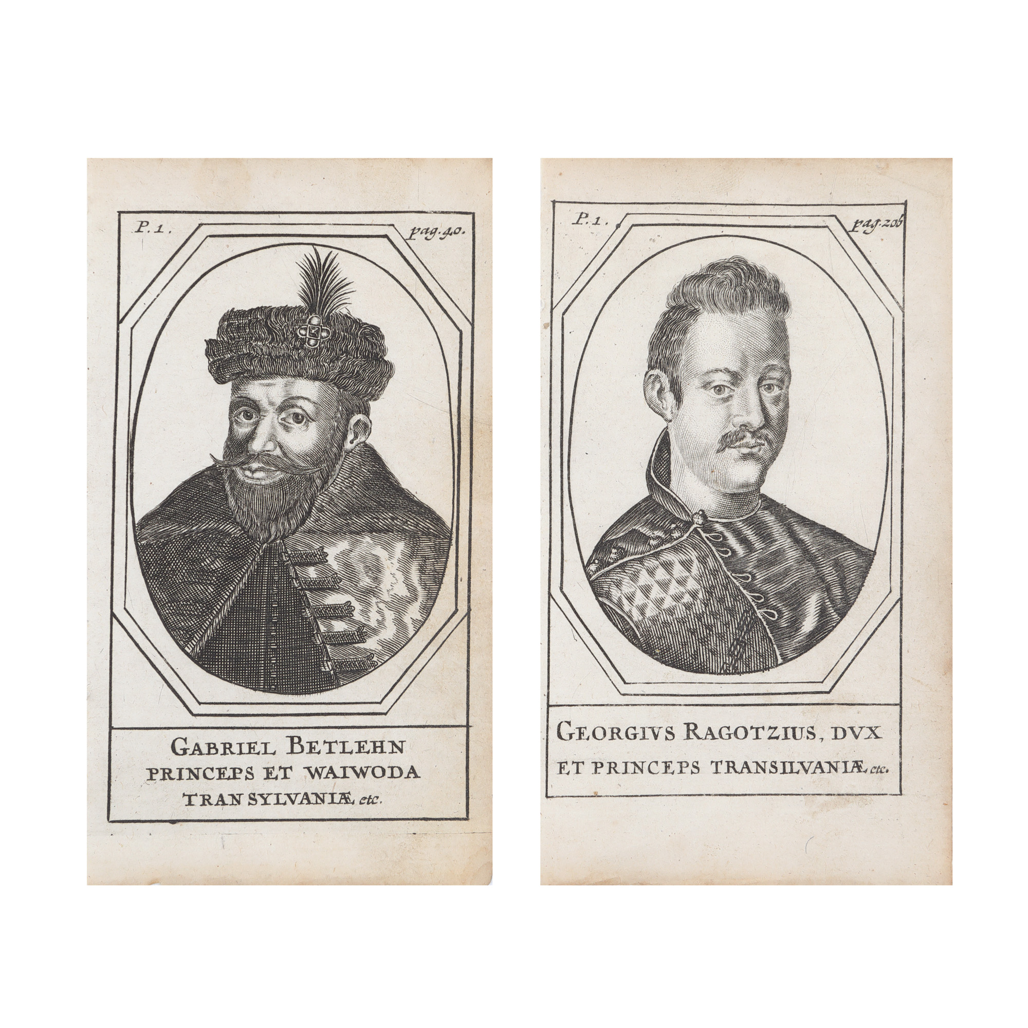 Lot format din două gravuri ilustrându-i pe principii Transilvaniei Gabriel Bethlen și Gheorghe Rakotzi al II-lea, 1659