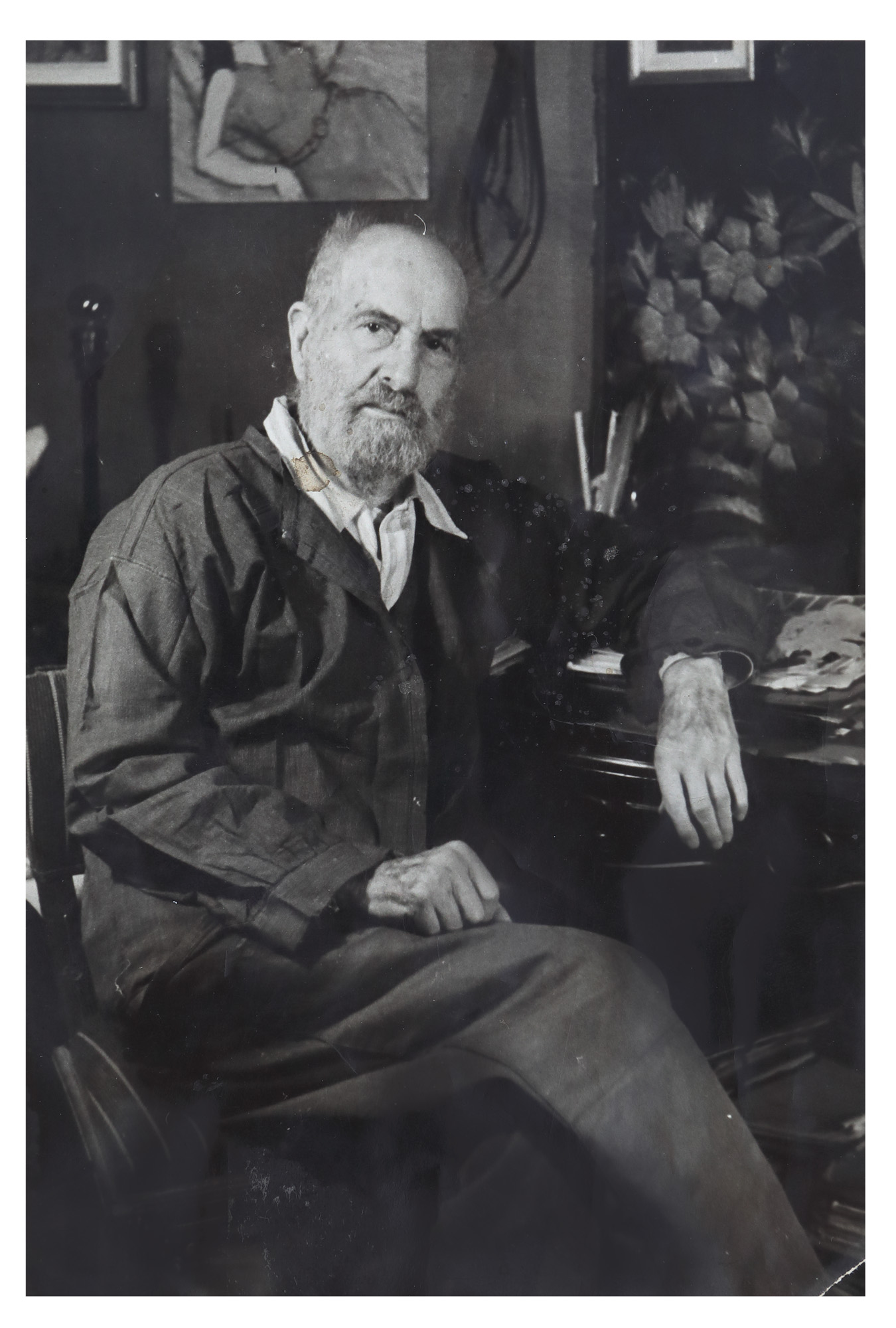 Fotografie ilustându-l pe Theodor Pallady în atelier, fotograf necunoscut, cca. 1955